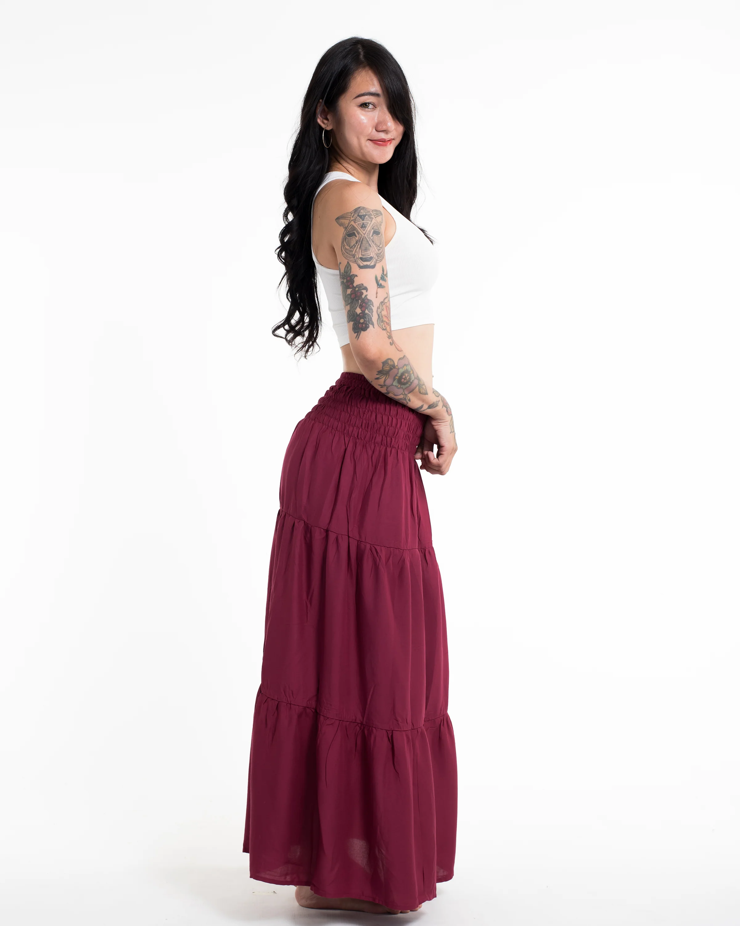 Solid Color Long Skirt in Red