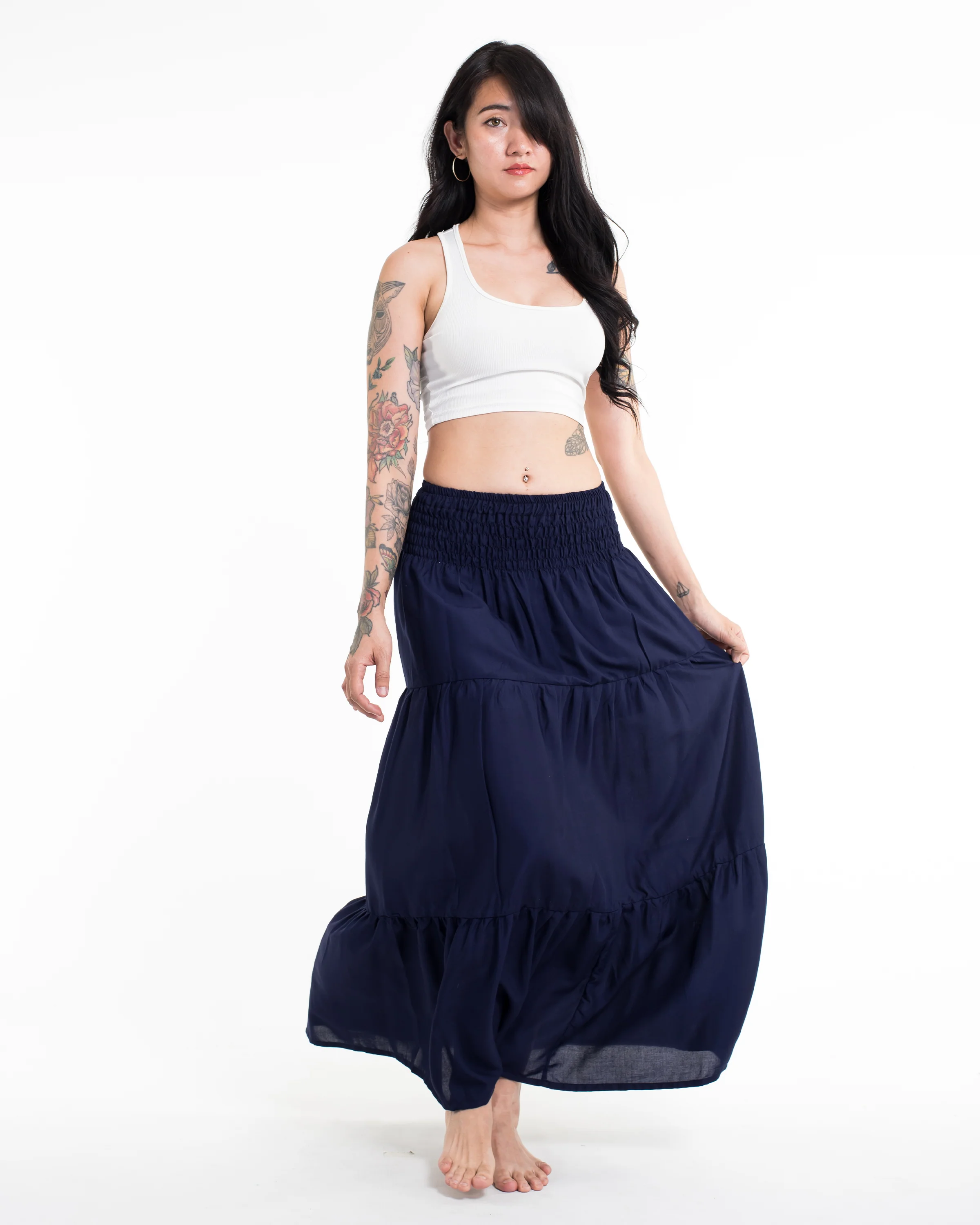 Solid Color Long Skirt in Blue