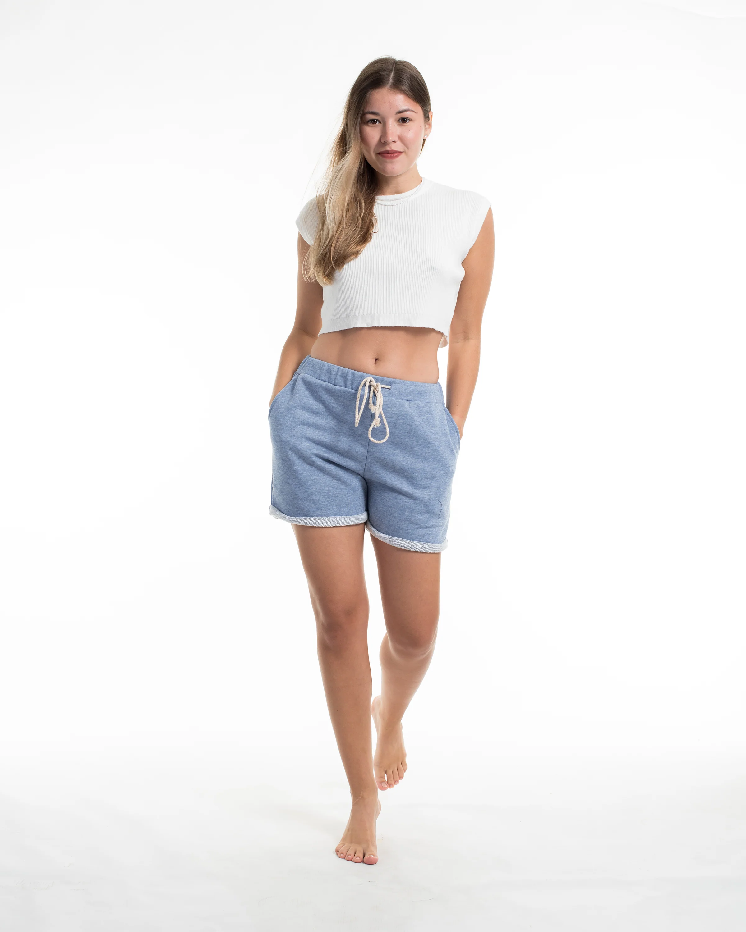 Women's Terry Shorts with Tribal Pockets in Light Blue (Size S - L)