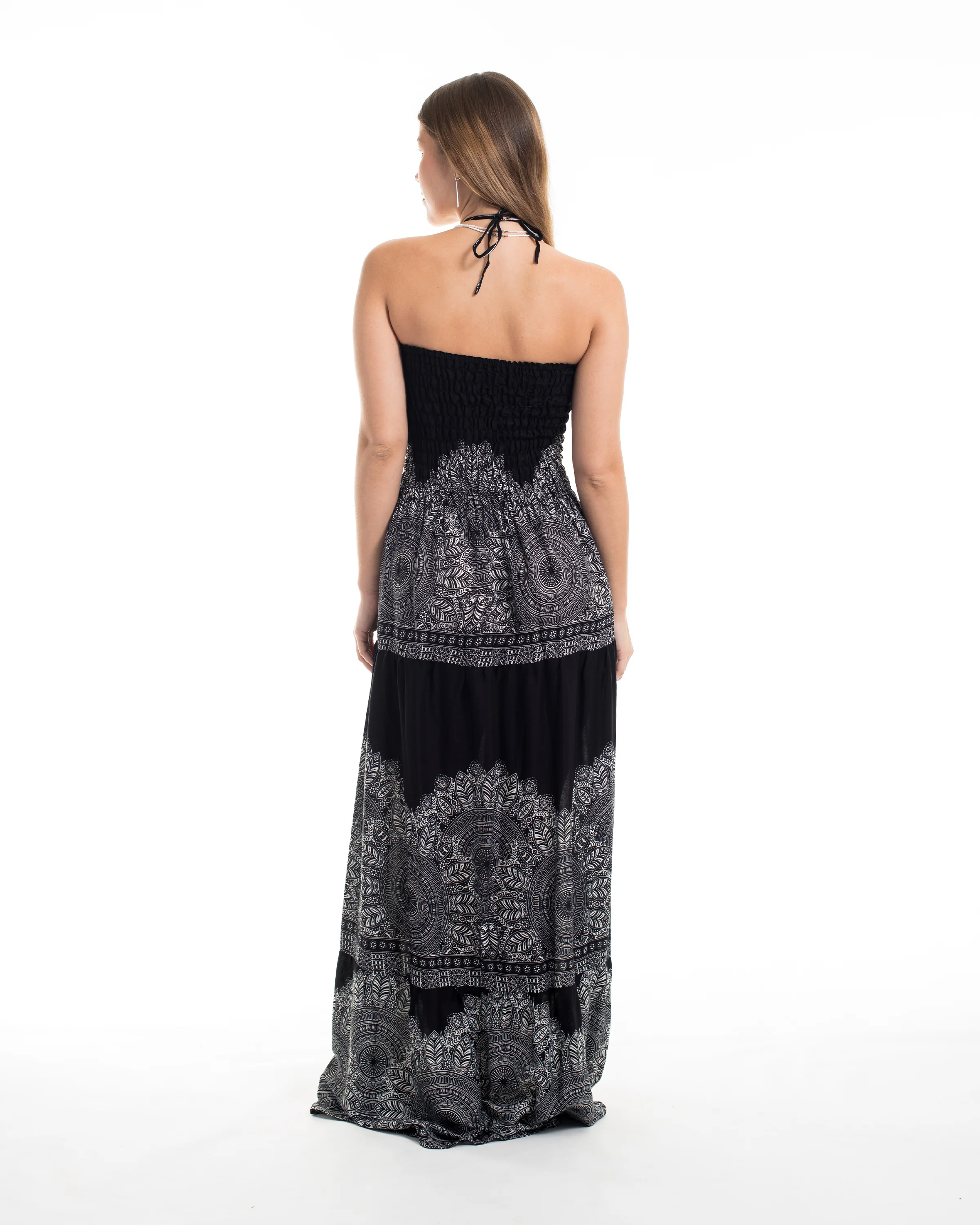 2239-Floral-Mandalas-Smocked-Maxi-Dress-in-Black-3.webp Floral Mandalas Smocked Maxi Dress in Black