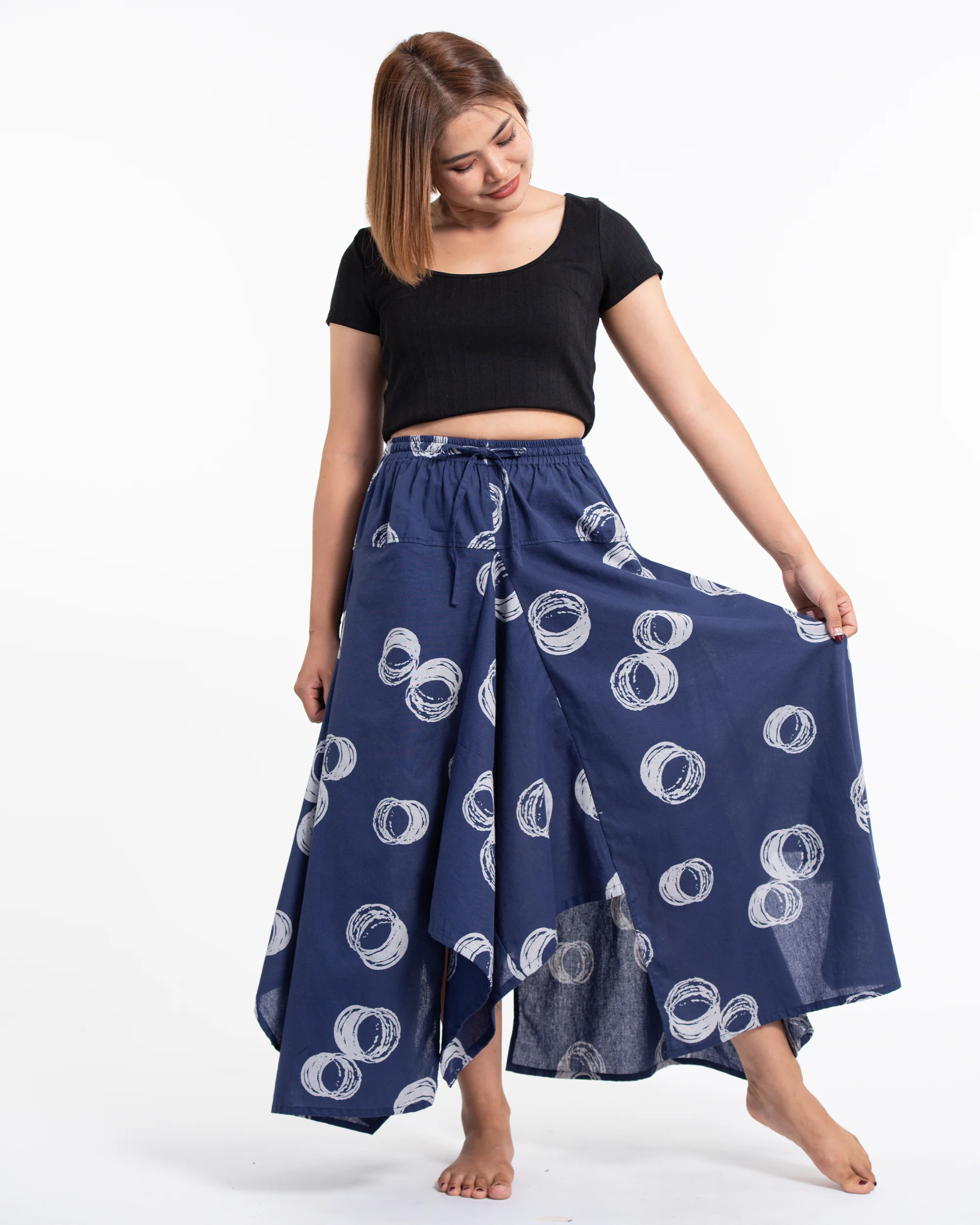 2240-Circles-Prints-Cotton-Handkerchief-Midi-Skirt-in-Navy-5.webp Circles Prints Cotton Handkerchief Midi Skirt in Navy
