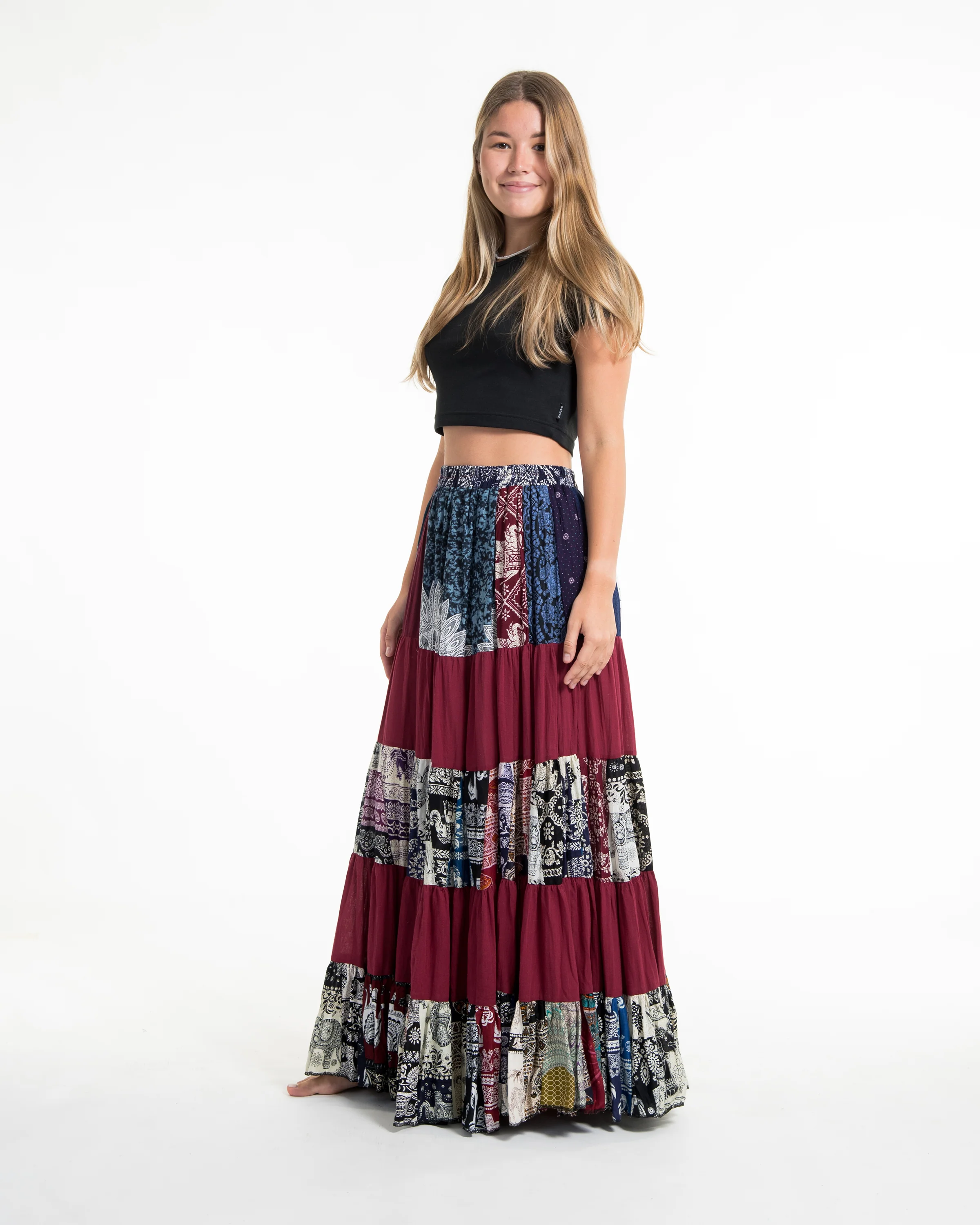 2242-Patchwork-Long-Skirt-in-Red-3.webp Patchwork Long Skirt in Red