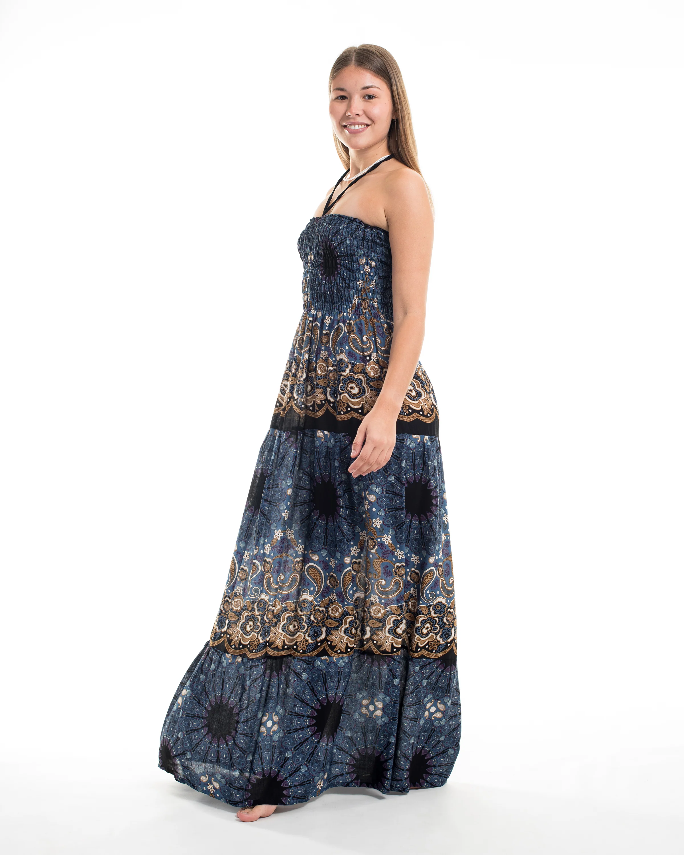 2248-Paisley-Mandalas-Smocked-Maxi-Dress-in-Blue-Gray-3.webp Paisley Mandalas Smocked Maxi Dress in Blue Gray