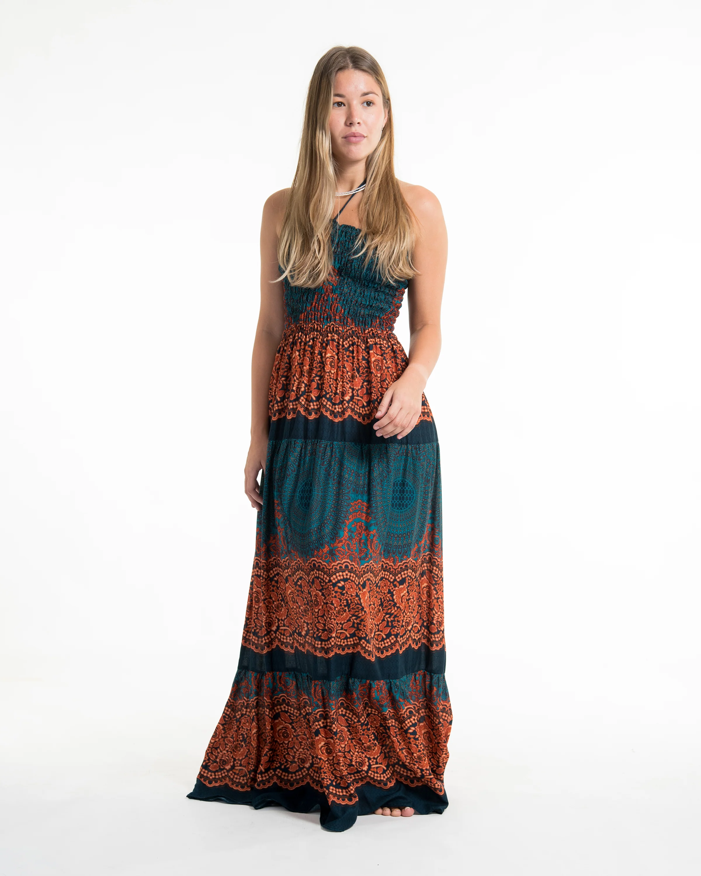 2250-Geometric-Mandalas-Smocked-Maxi-Dress-in-Turquoise-5.webp Geometric Mandalas Smocked Maxi Dress in Turquoise