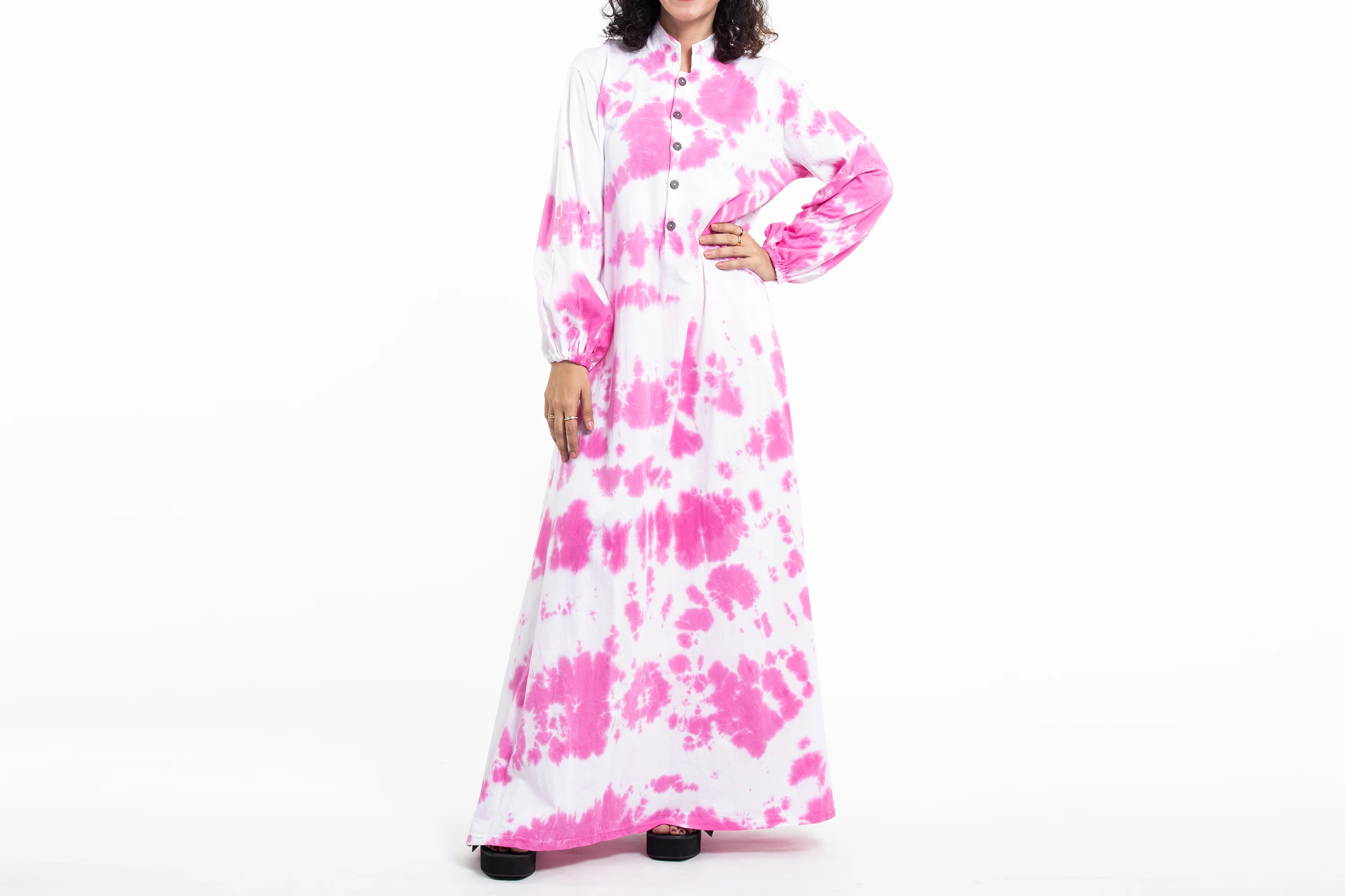 Tie Dye Long Sleeve Maxi Dress in Pink
