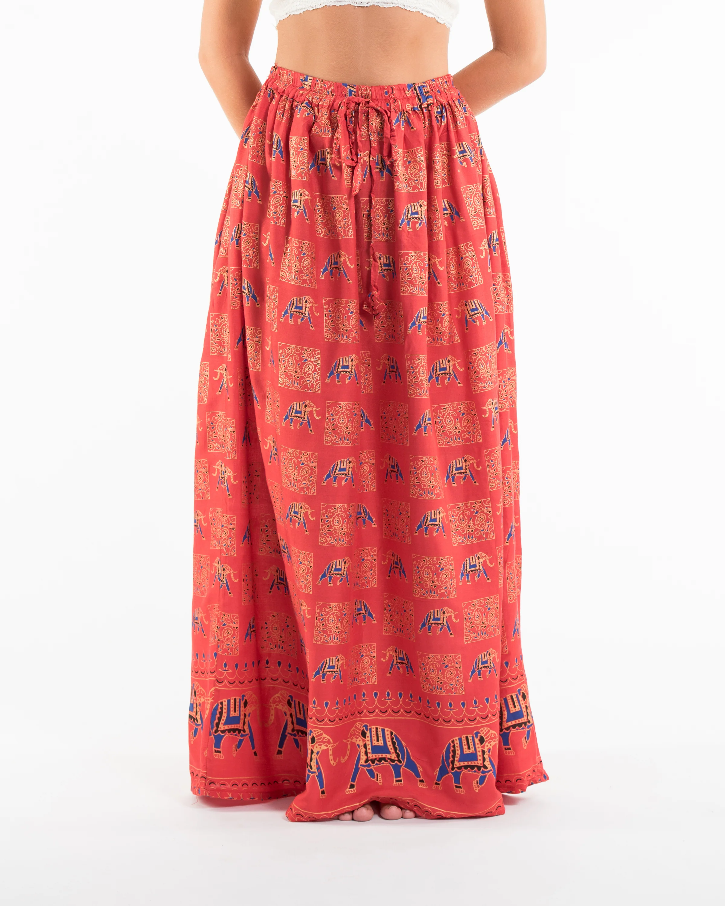 Elephant Print Midi Skirt in Red