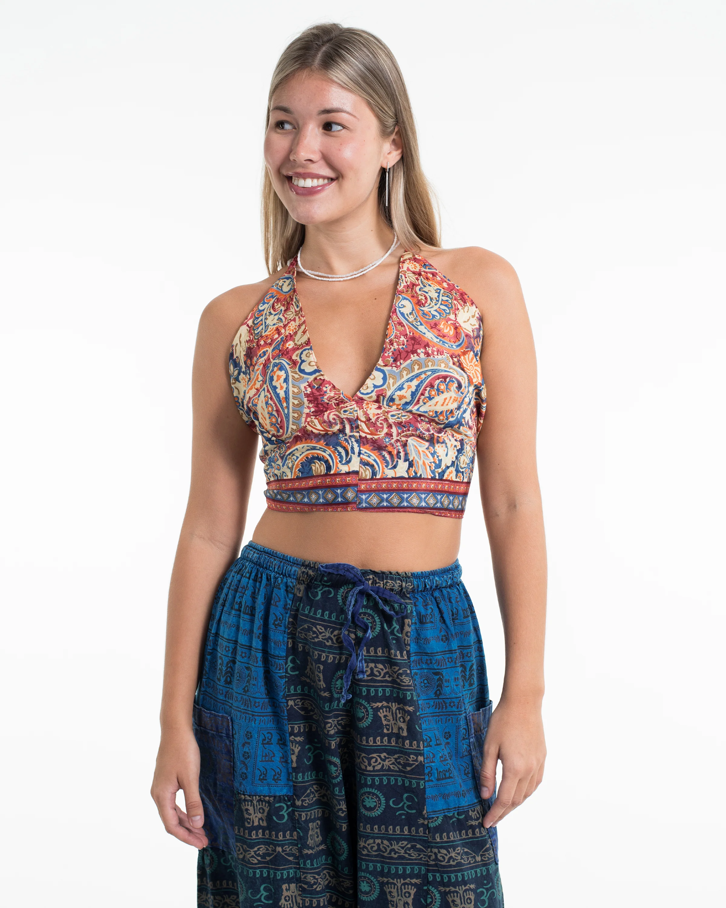 Paisley Halter Crop Top in Spirit Red