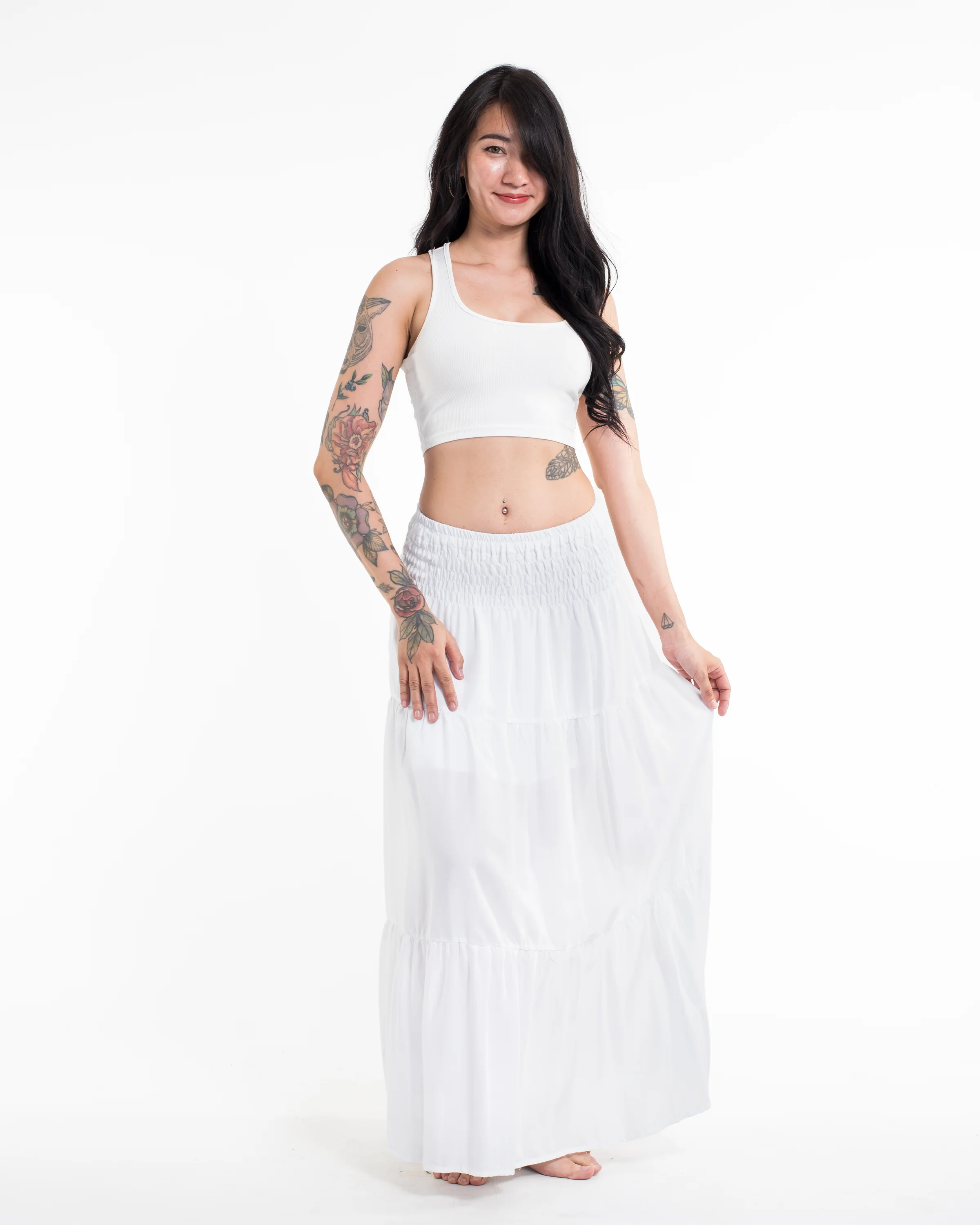 Solid Color Long Skirt in White