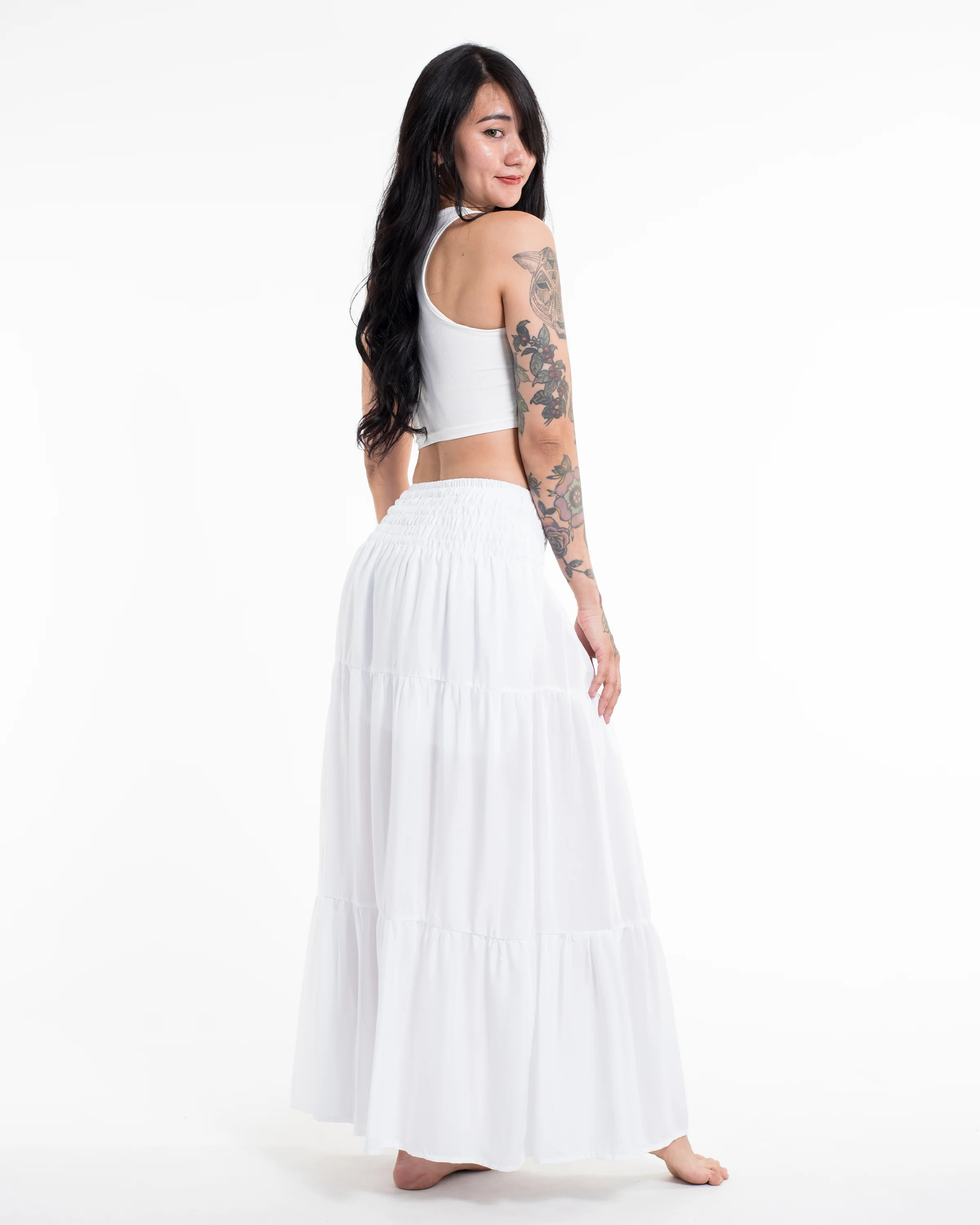 Solid Color Long Skirt in White