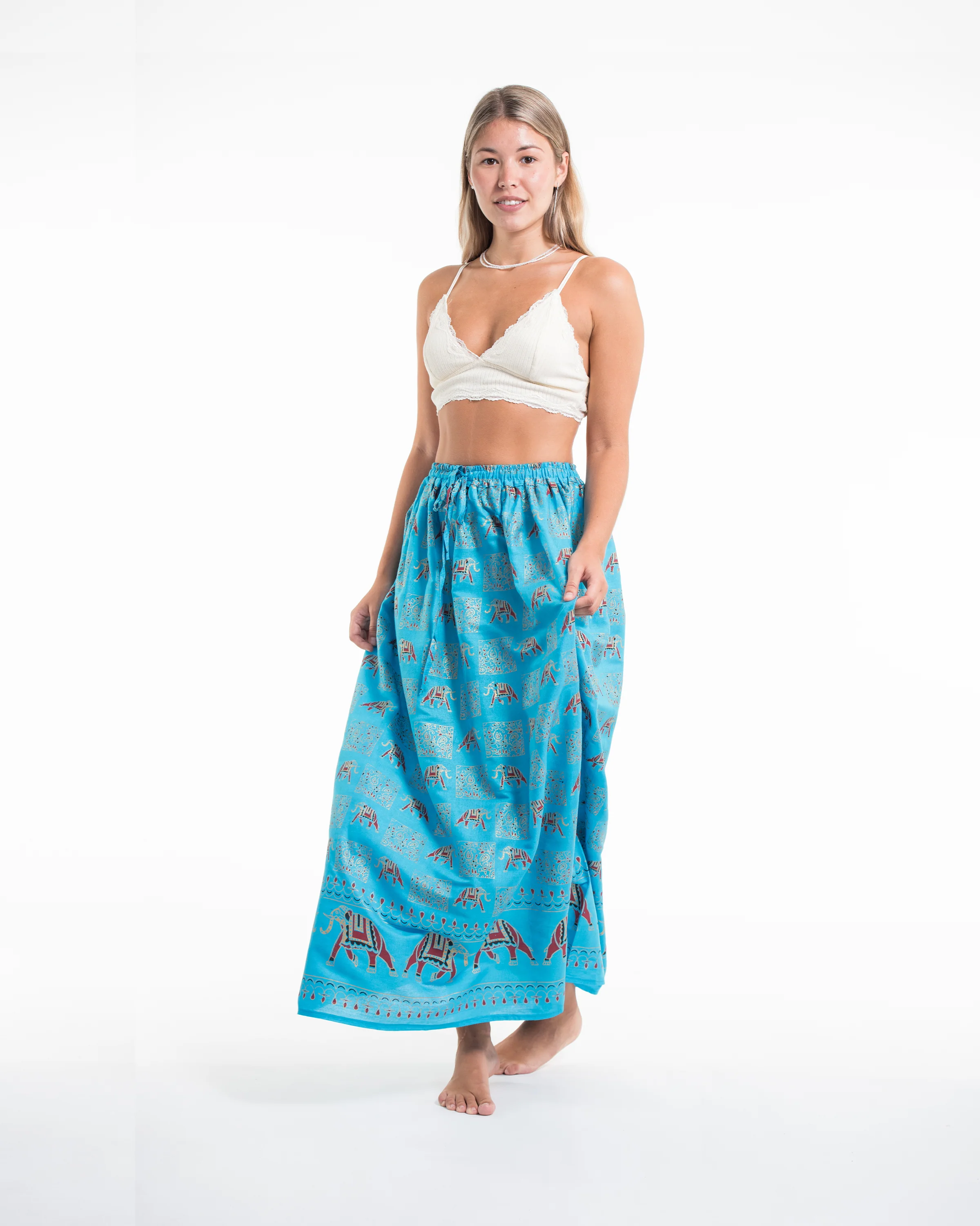 Elephant Print Midi Skirt in Blue