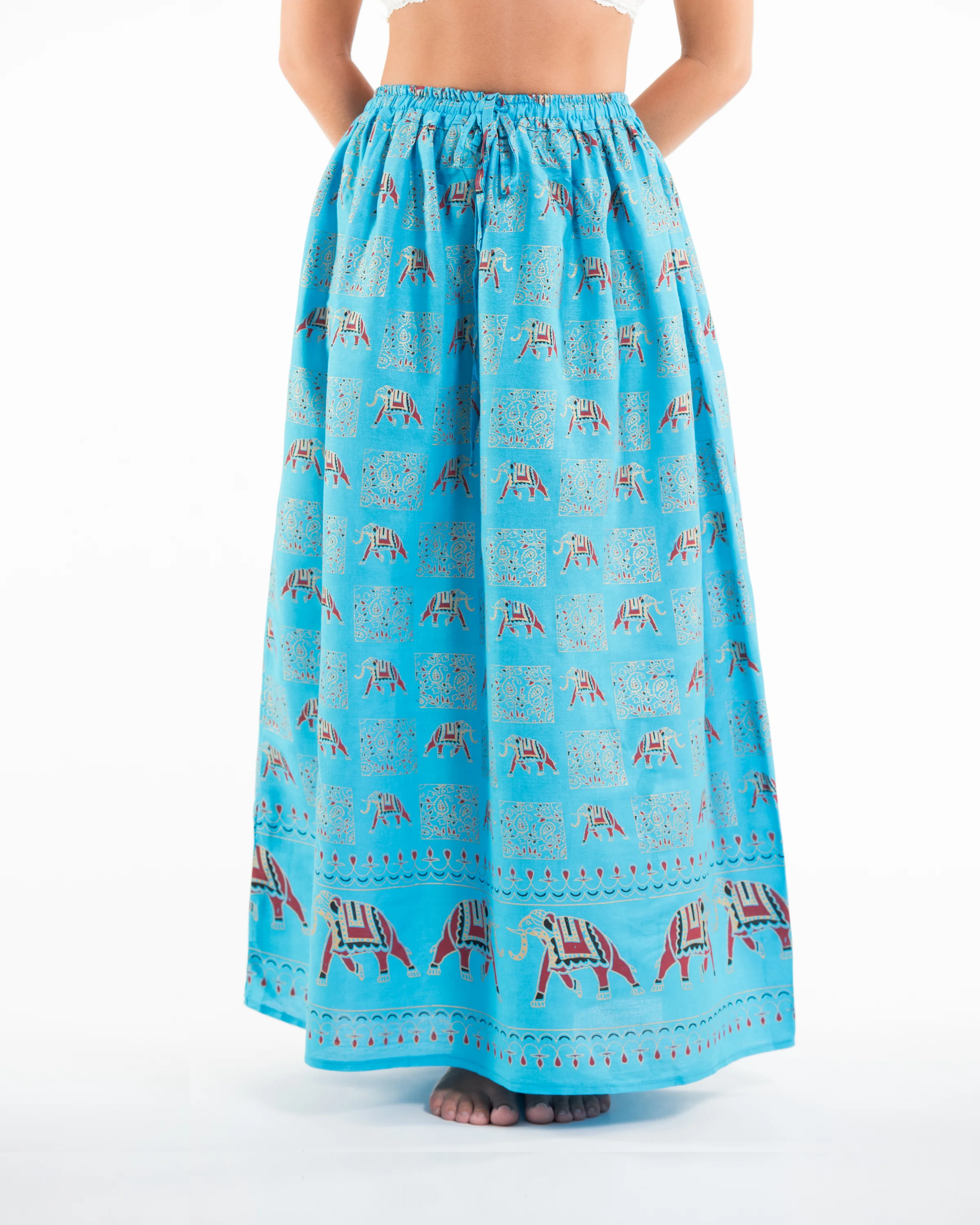 Elephant Print Midi Skirt in Blue