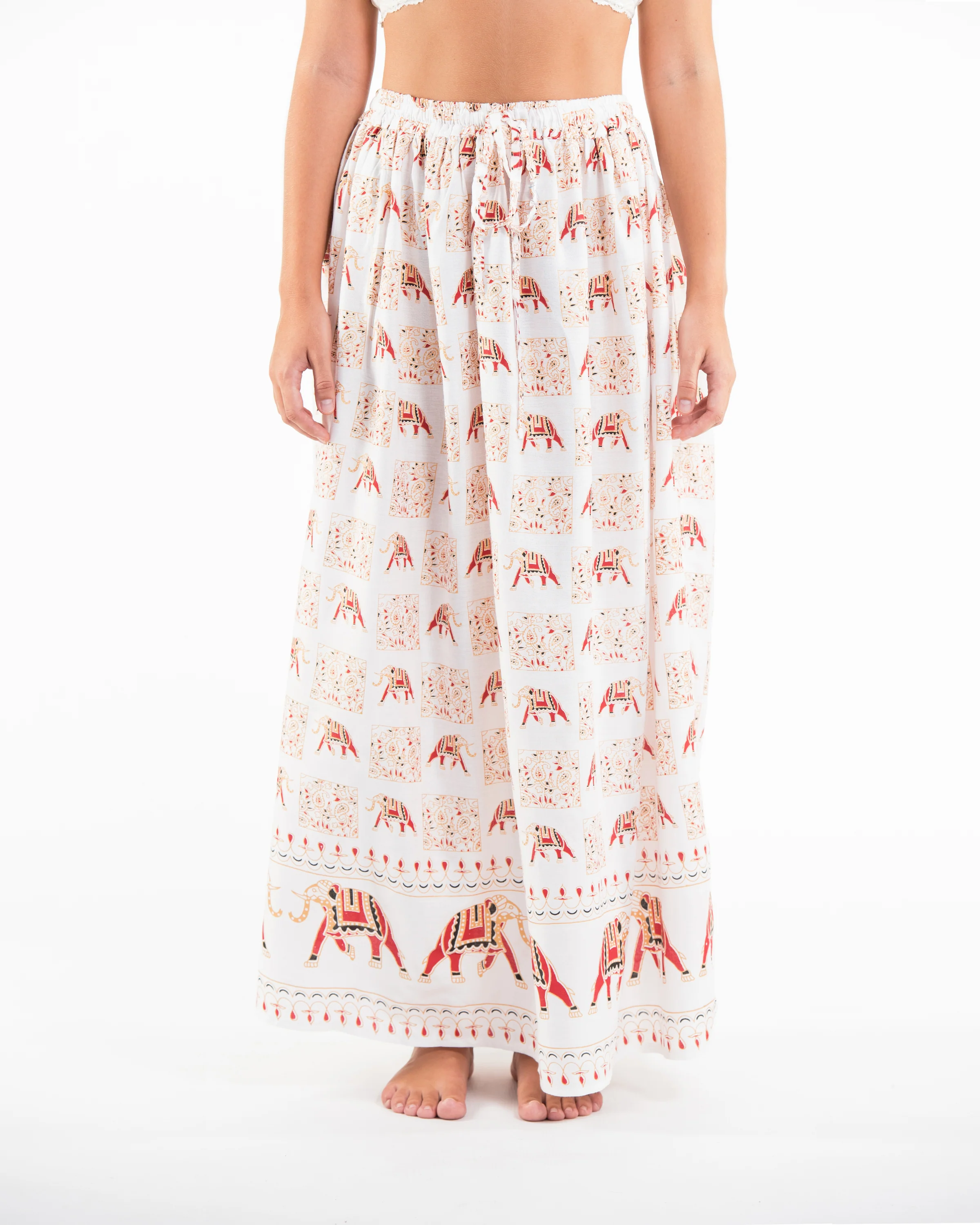 Elephant Print Midi Skirt in White
