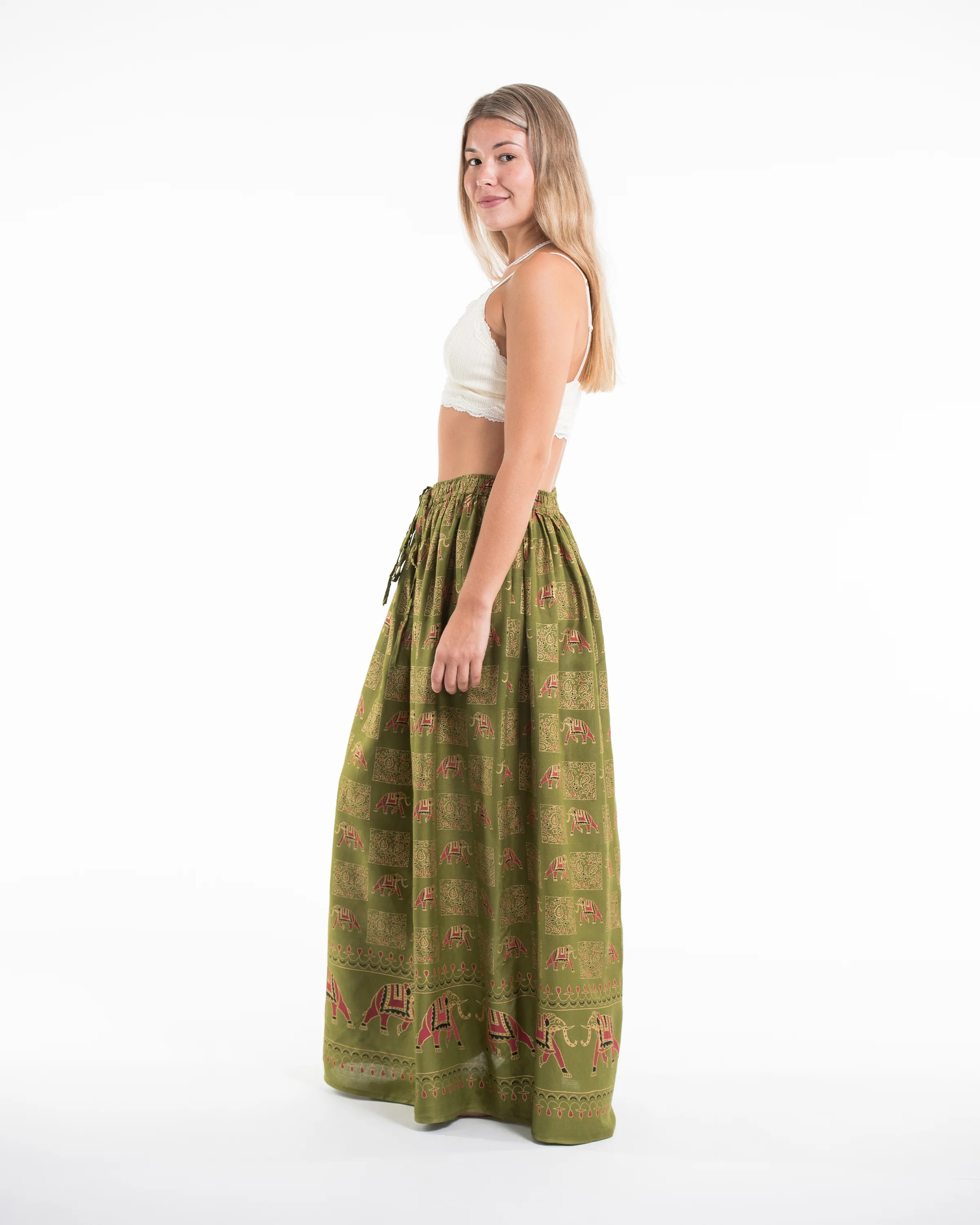 2290-Elephant-Print-Midi-Skirt-in-Olive-3.webp Elephant Print Midi Skirt in Olive