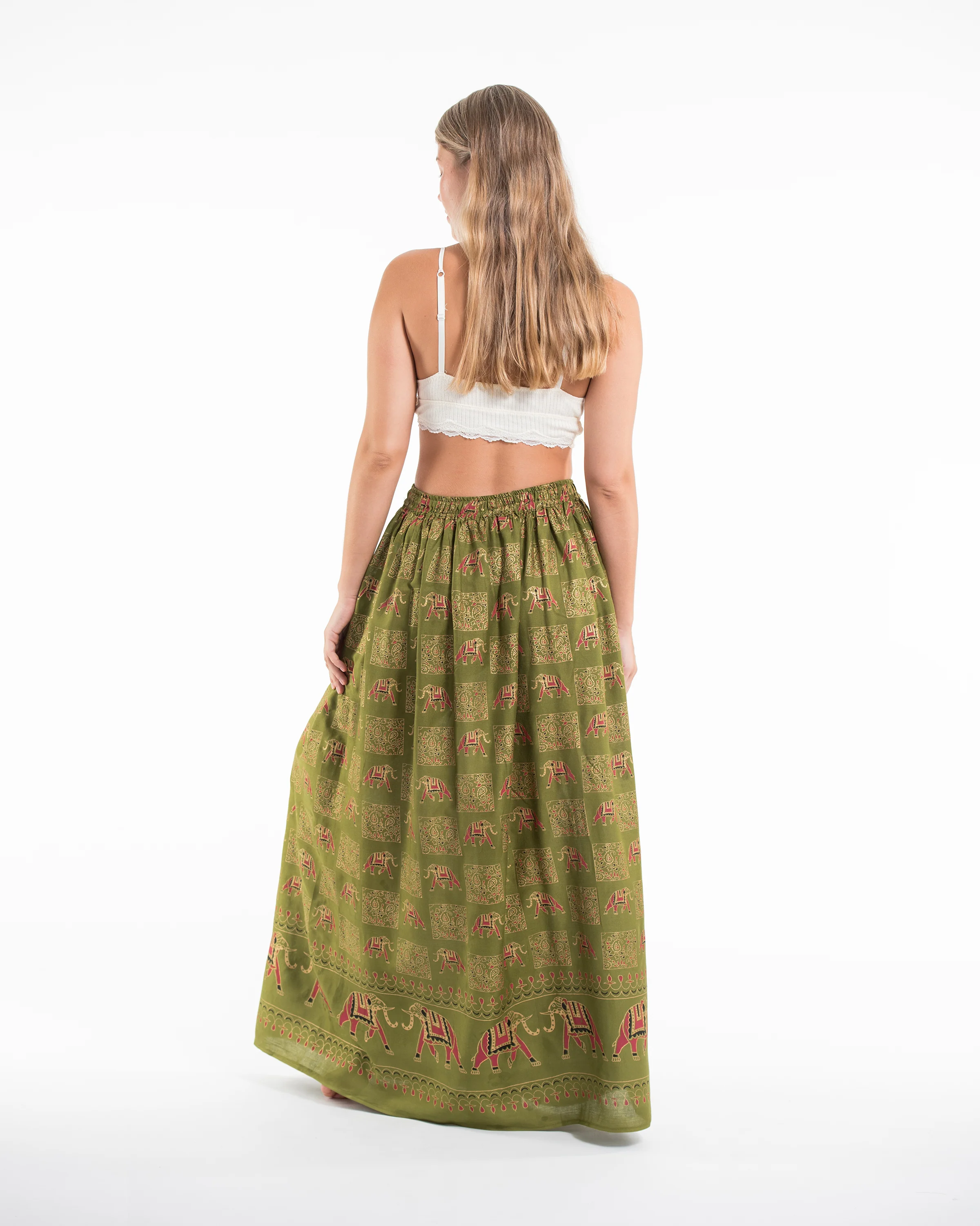 2290-Elephant-Print-Midi-Skirt-in-Olive-4.webp Elephant Print Midi Skirt in Olive