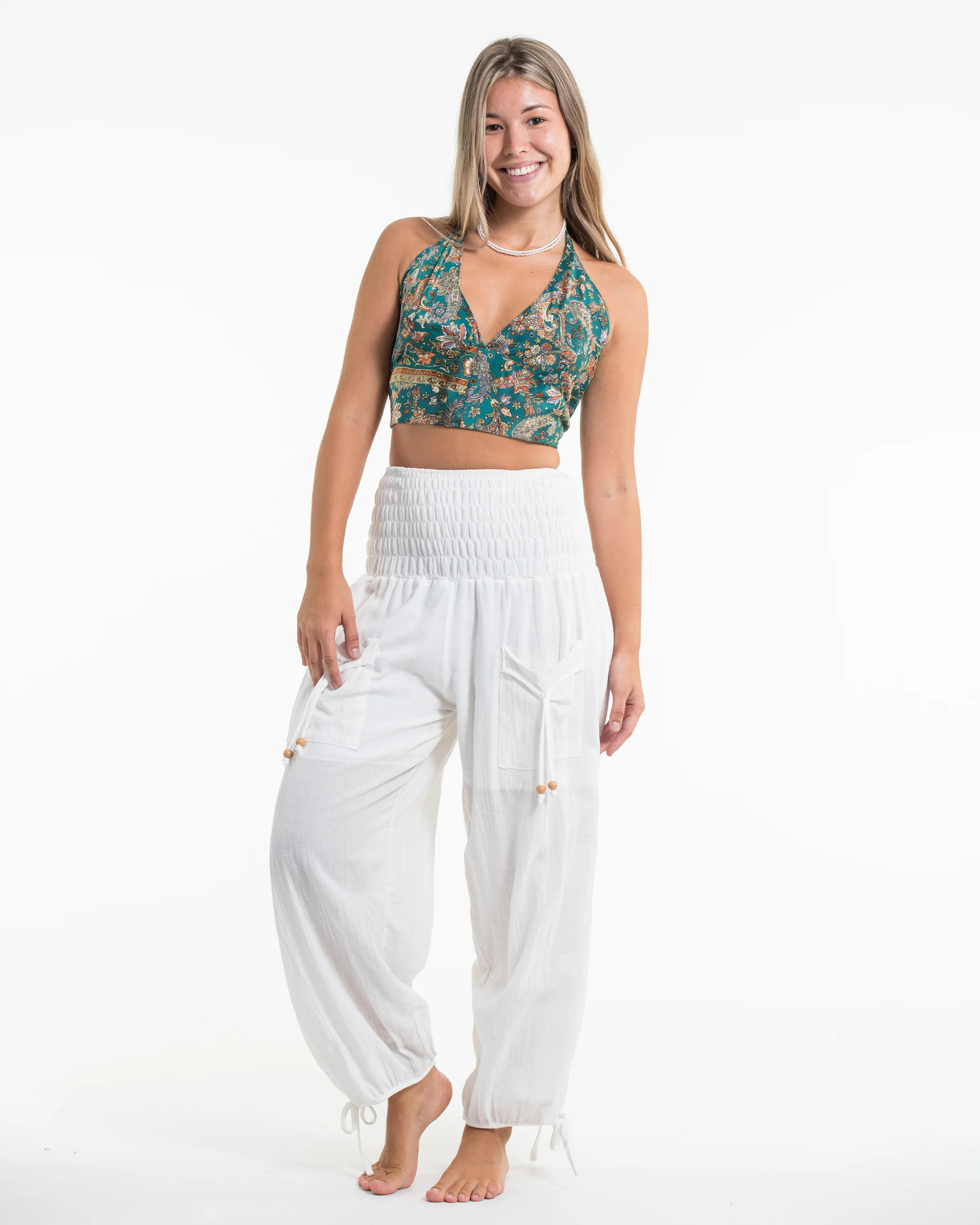 Paisley Halter Crop Top in Jade Forest