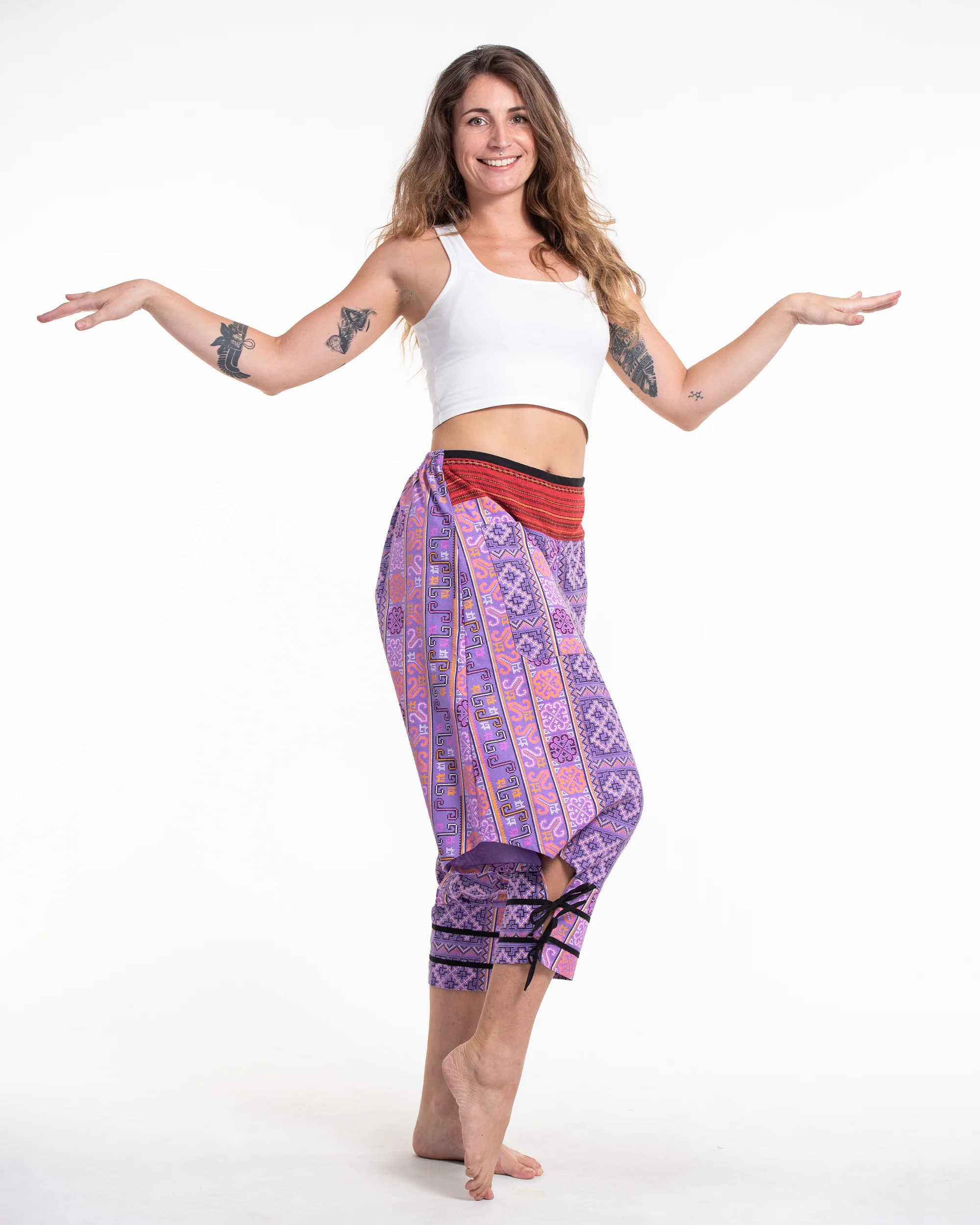 2297-Clovers-Thai-Hill-Tribe-Fabric-Women-s-Harem-Pants-with-Ankle-Straps-in-Light-Purple-3.webp Clovers Thai Hill Tribe Fabric Women's Harem Pants with Ankle Straps in Light Purple