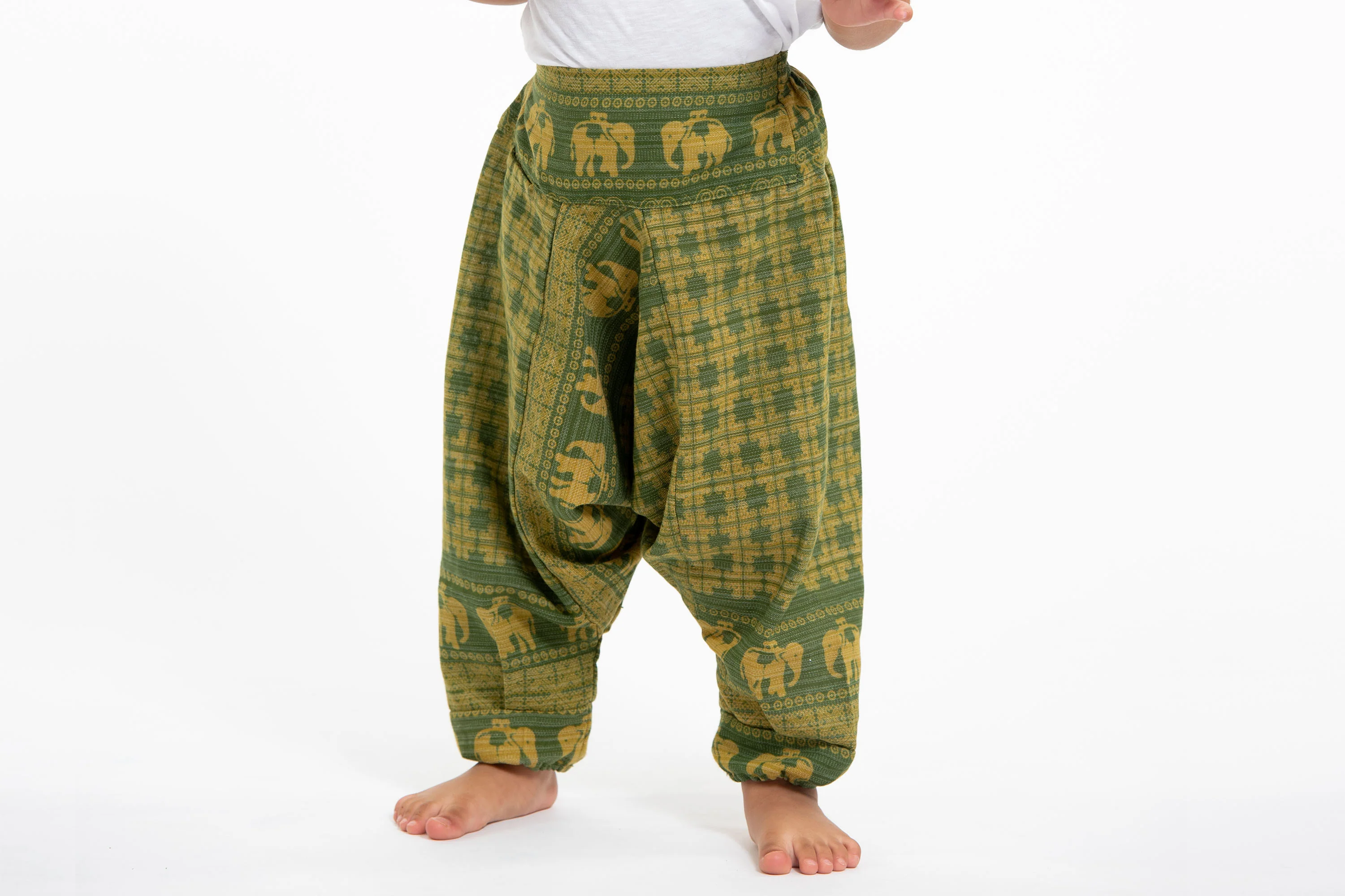 Hill Tribe Elephant Kids Elephant Pants in Green