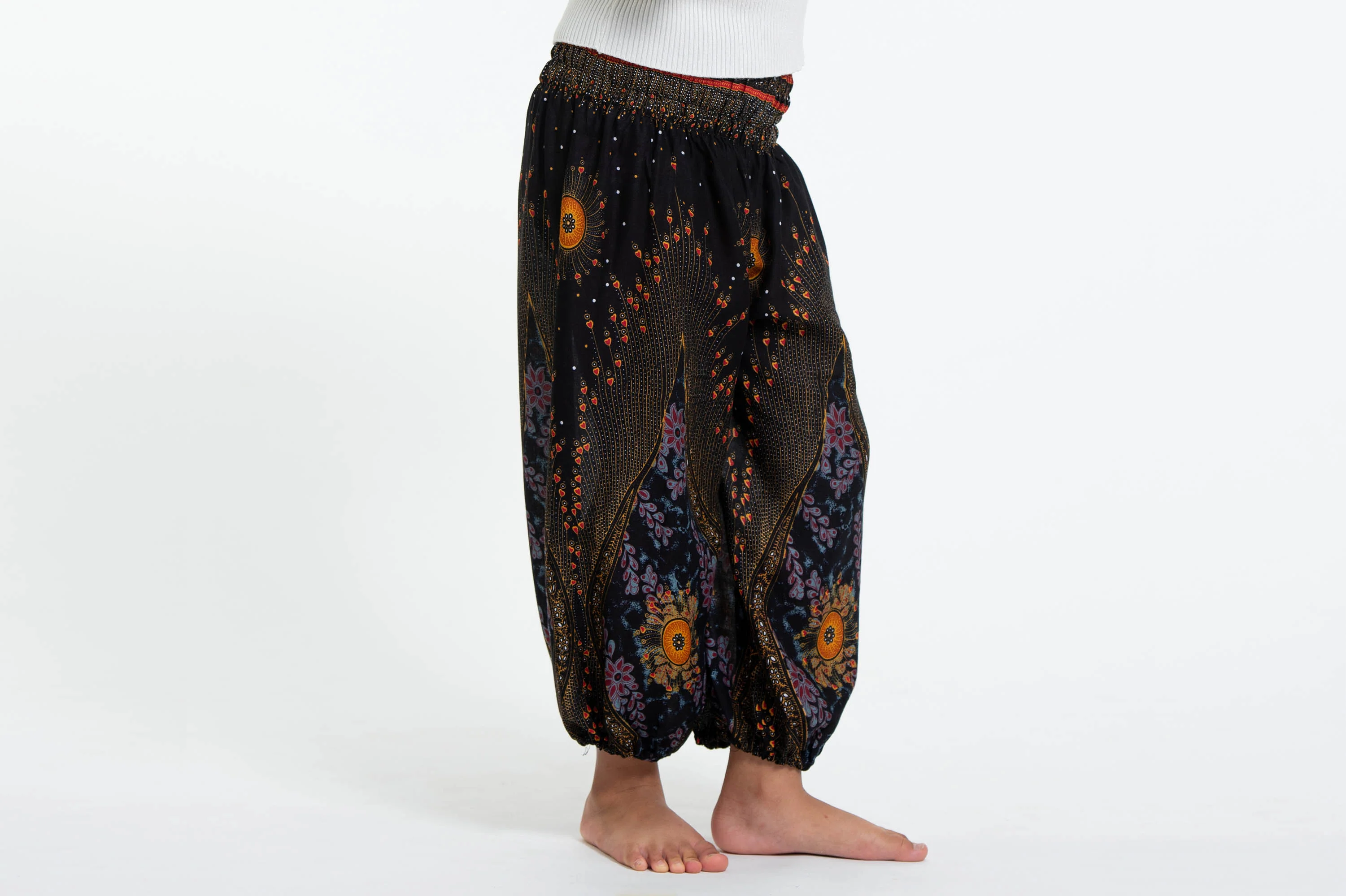 Peacock Eye Kids Harem Pants in Black