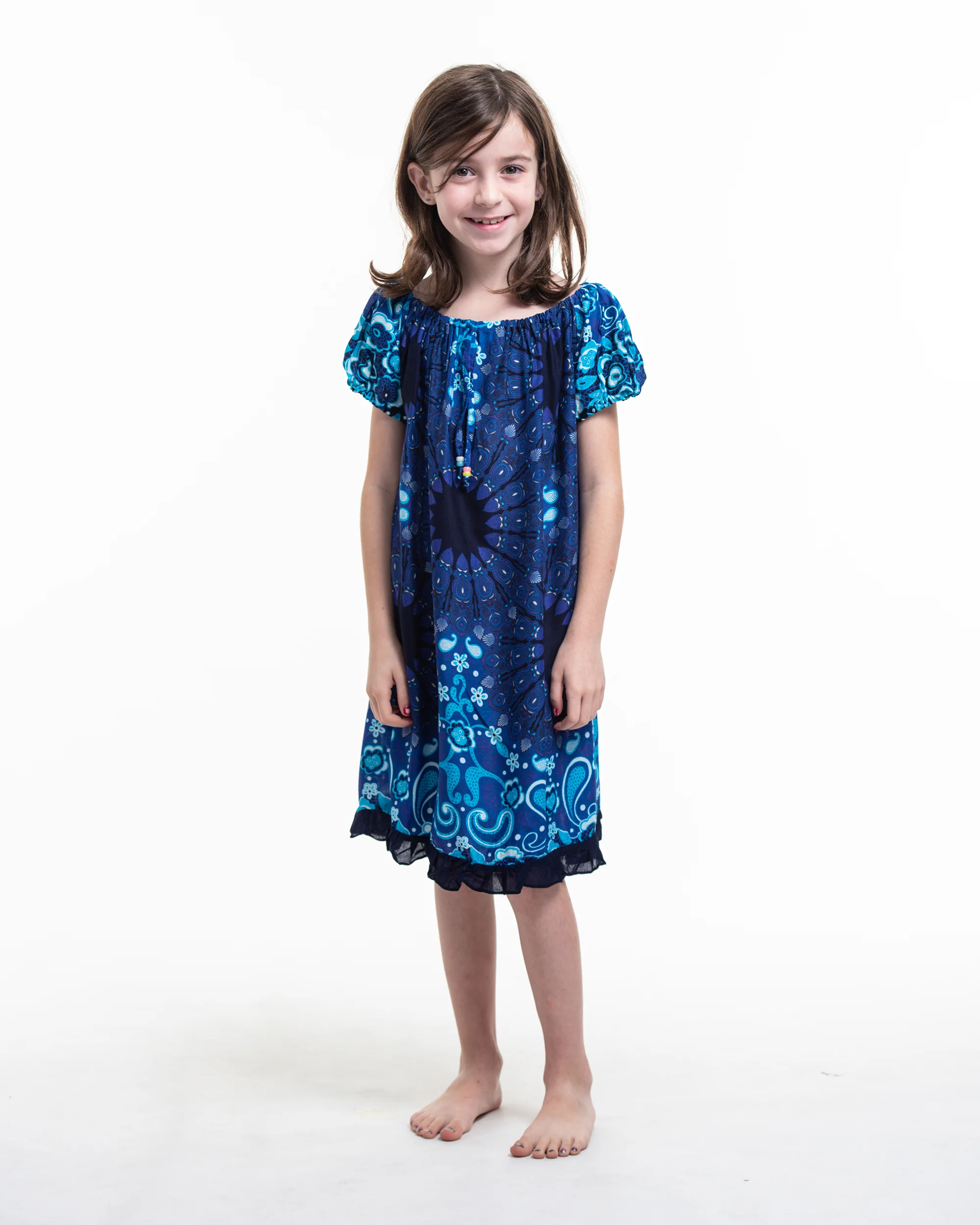 Kids Paisley Mandalas Dress in Blue