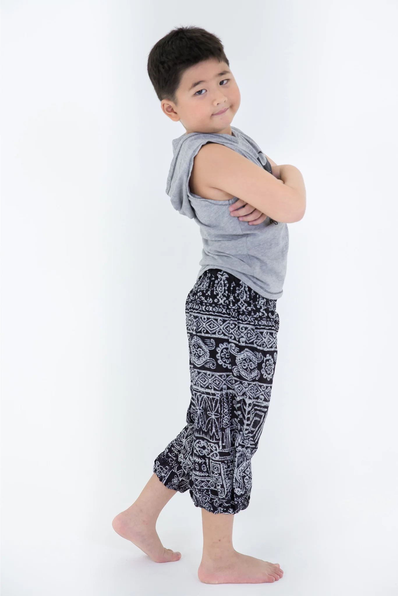 Tribal Prints Kids Harem Pants in Black