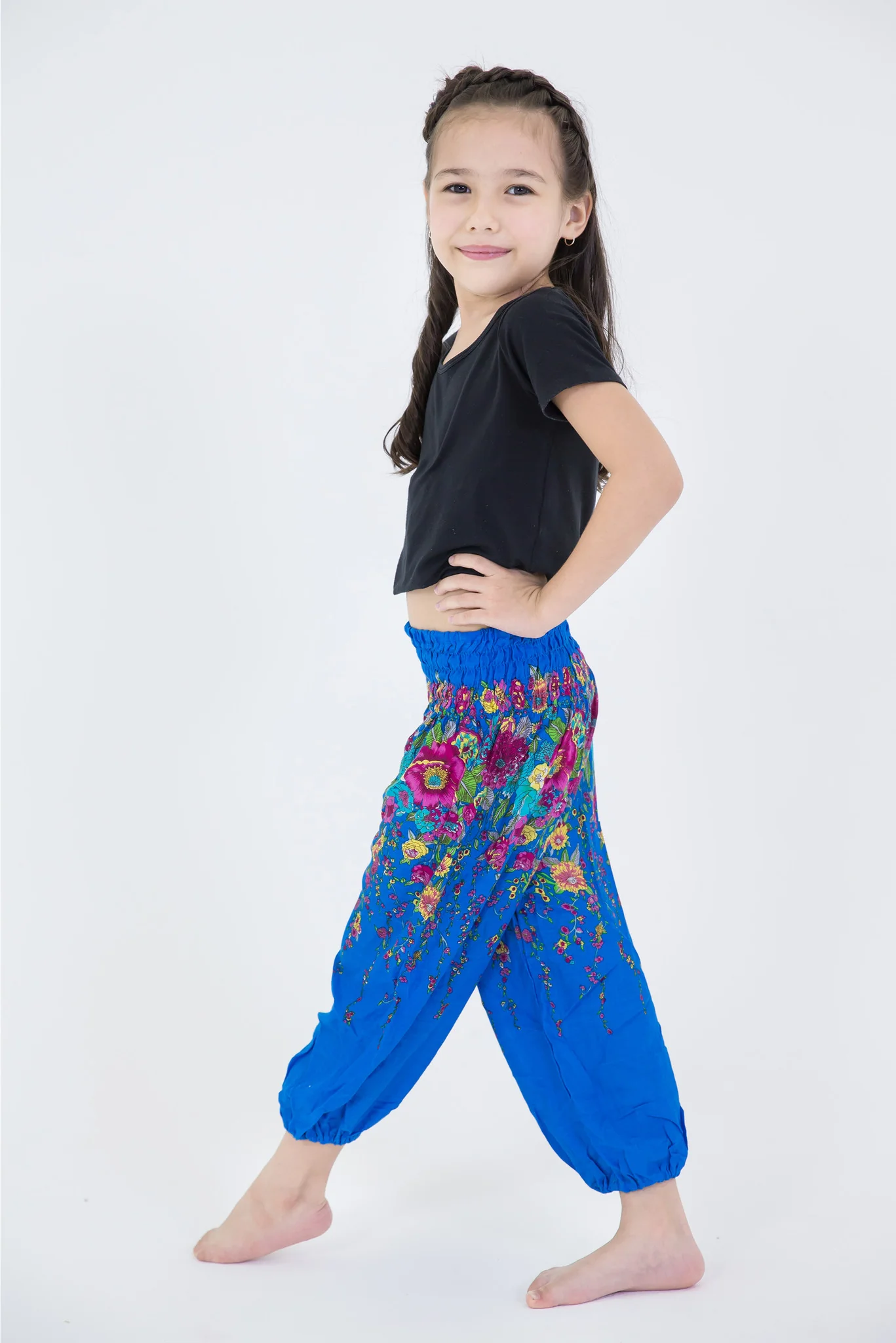 2356-Floral-Kids-Harem-Pants-in-Ocean-Blue-3.webp Floral Kids Harem Pants in Ocean Blue
