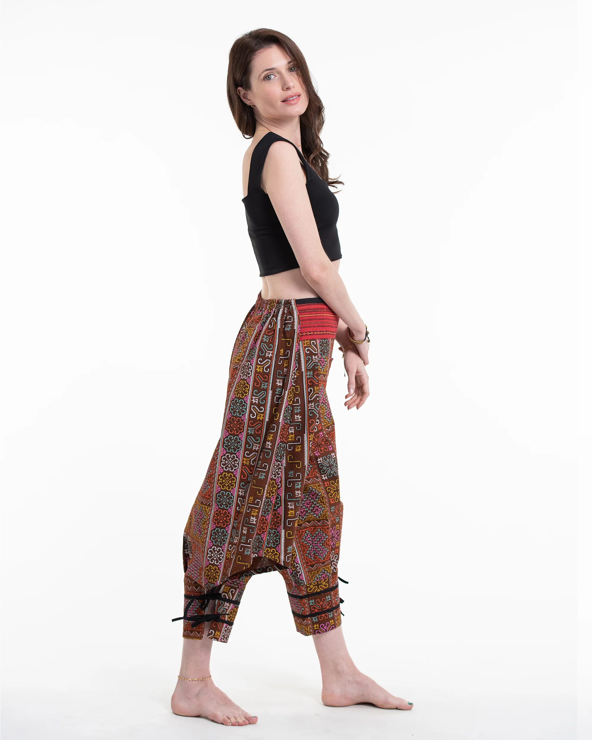 2386-Clovers-Thai-Hill-Tribe-Fabric-Women-s-Harem-Pants-with-Ankle-Straps-in-Light-Brown-3.webp Clovers Thai Hill Tribe Fabric Women's Harem Pants with Ankle Straps in Light Brown