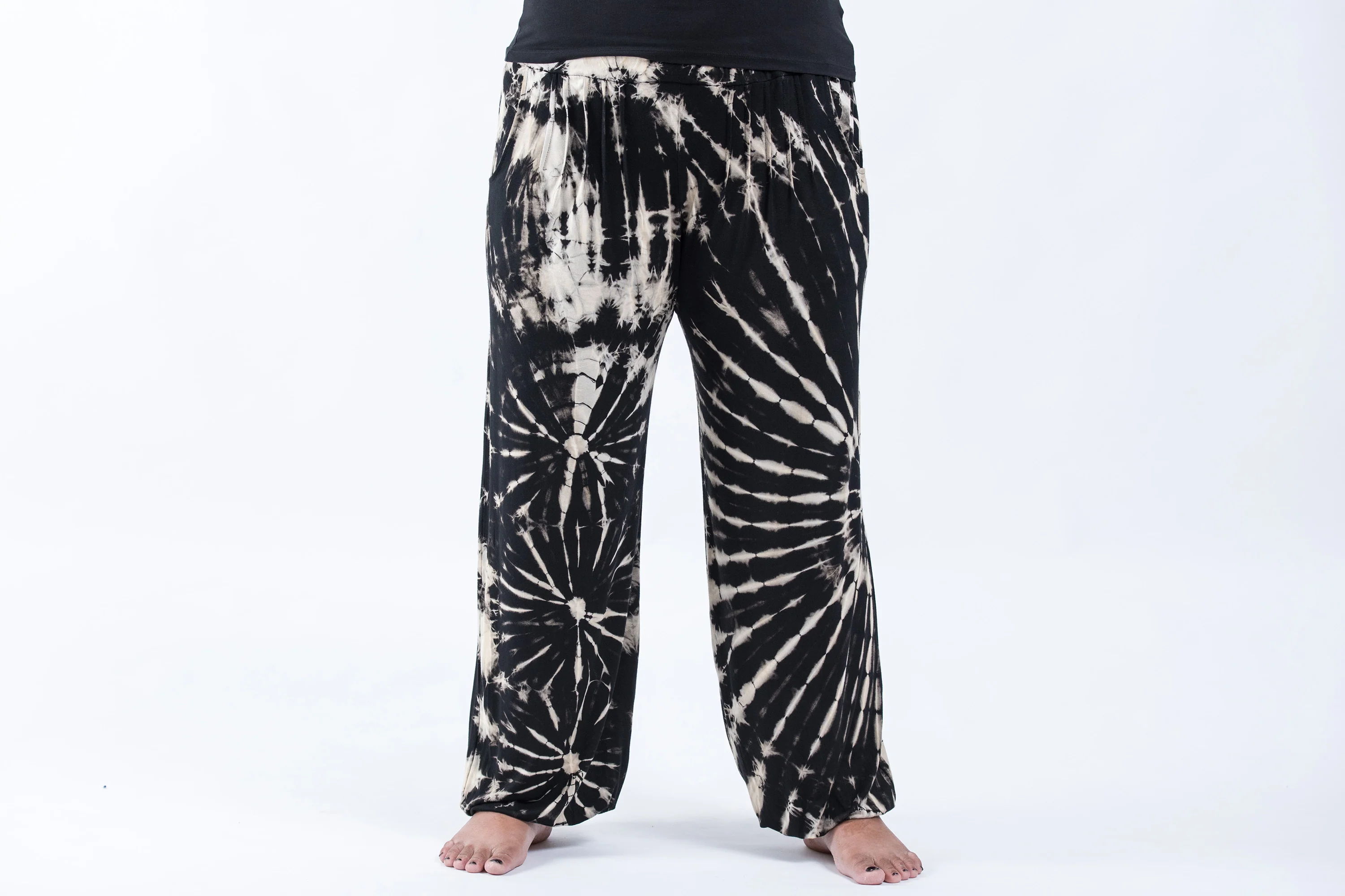 Plus Size Tie Dye Cotton Women Harem Pants in Black and White
