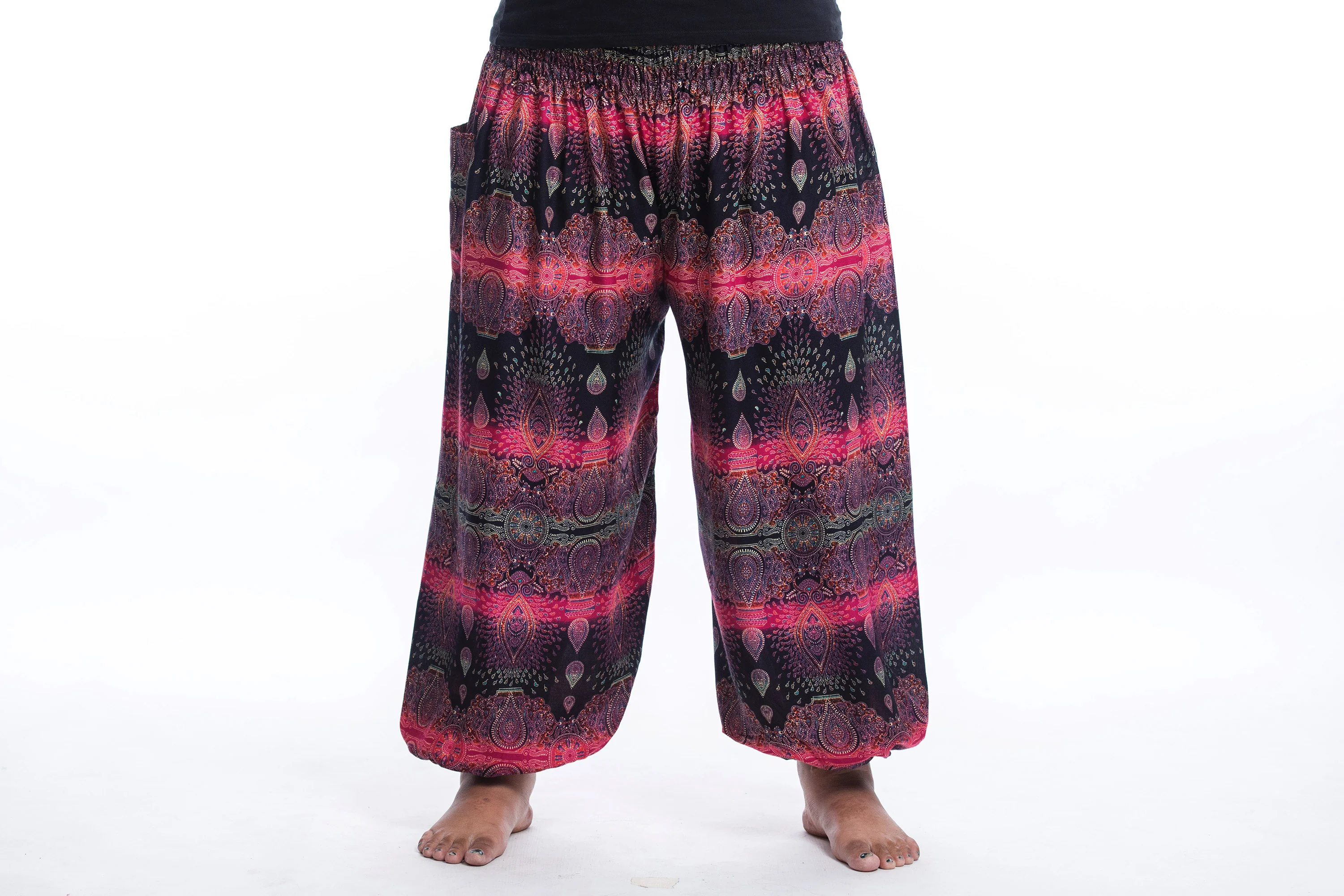 Plus Size Paisley Women's Harem Pants in Pink