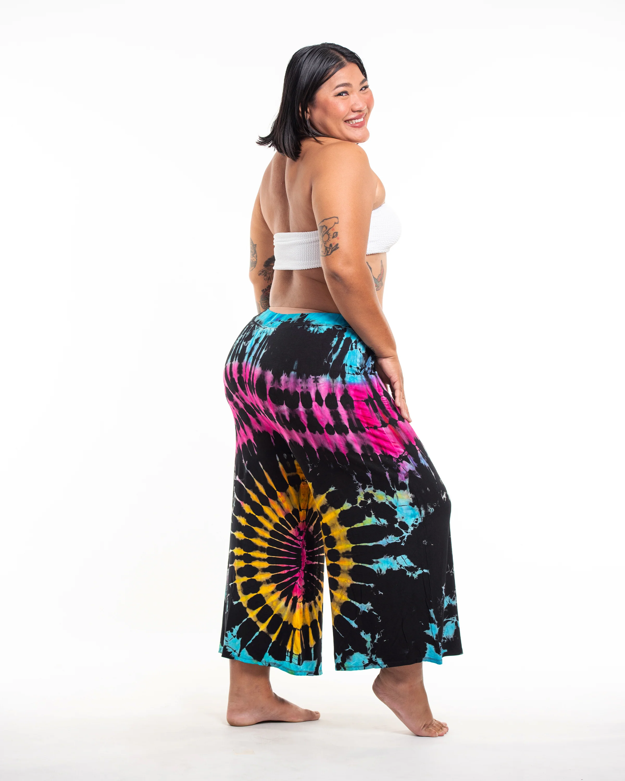 2395-Plus-Size-Tie-Dye-Wide-Leg-Palazzo-Harem-Pants-Cotton-in-Turquoise-3.webp Plus Size Tie Dye Wide Leg Palazzo Harem Pants Cotton in Turquoise