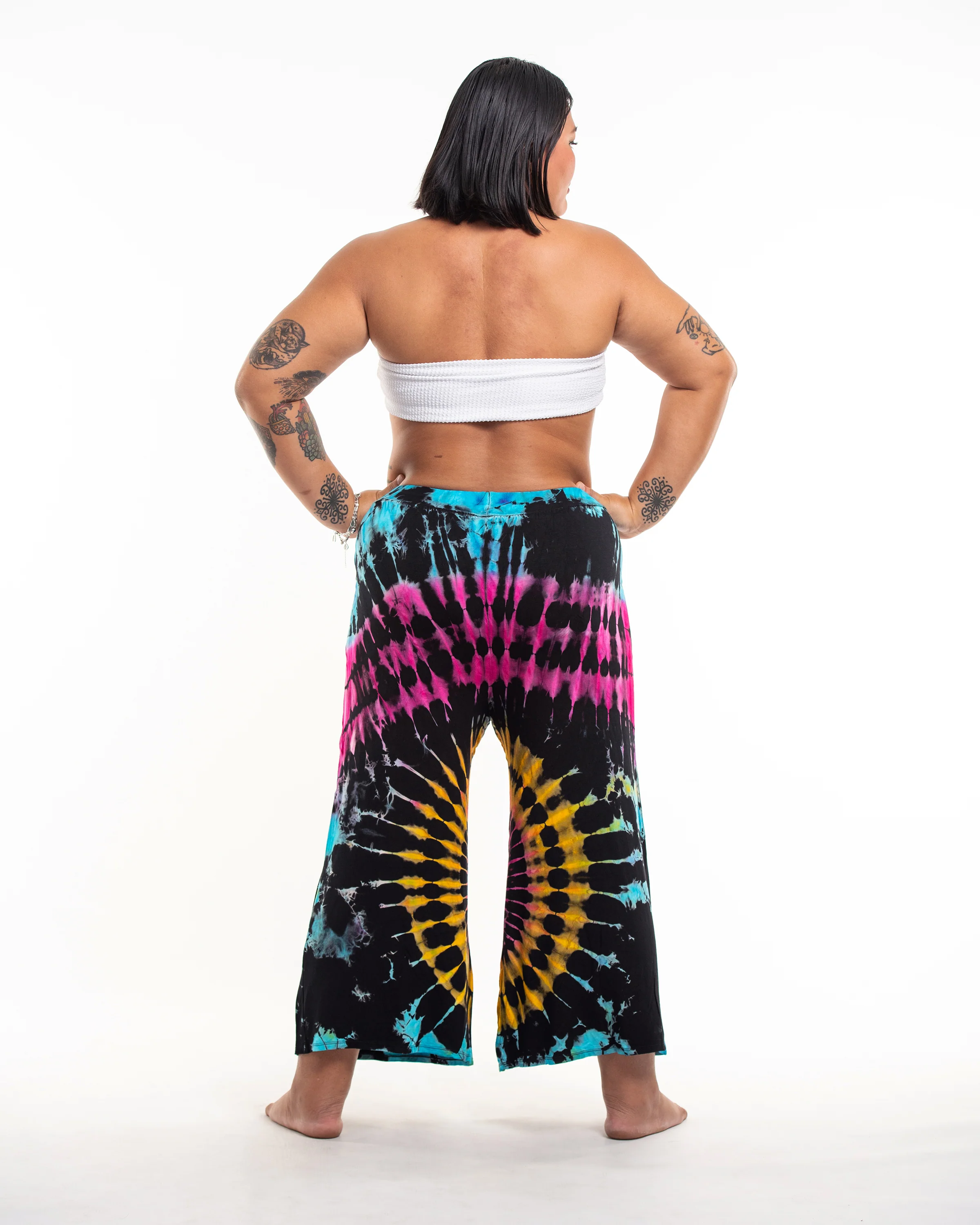 2395-Plus-Size-Tie-Dye-Wide-Leg-Palazzo-Harem-Pants-Cotton-in-Turquoise-4.webp Plus Size Tie Dye Wide Leg Palazzo Harem Pants Cotton in Turquoise