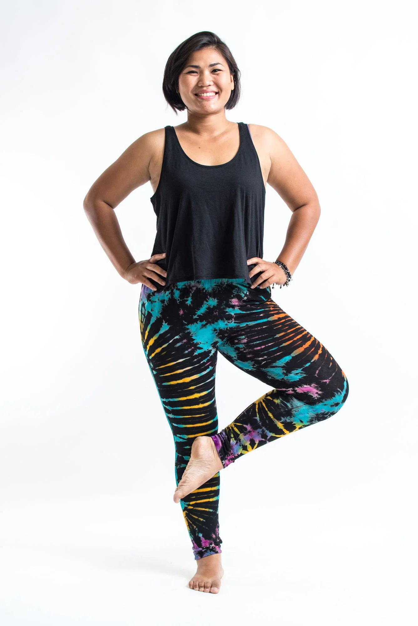 PLUS SIZE Tie Dye Leggings in Festival Black