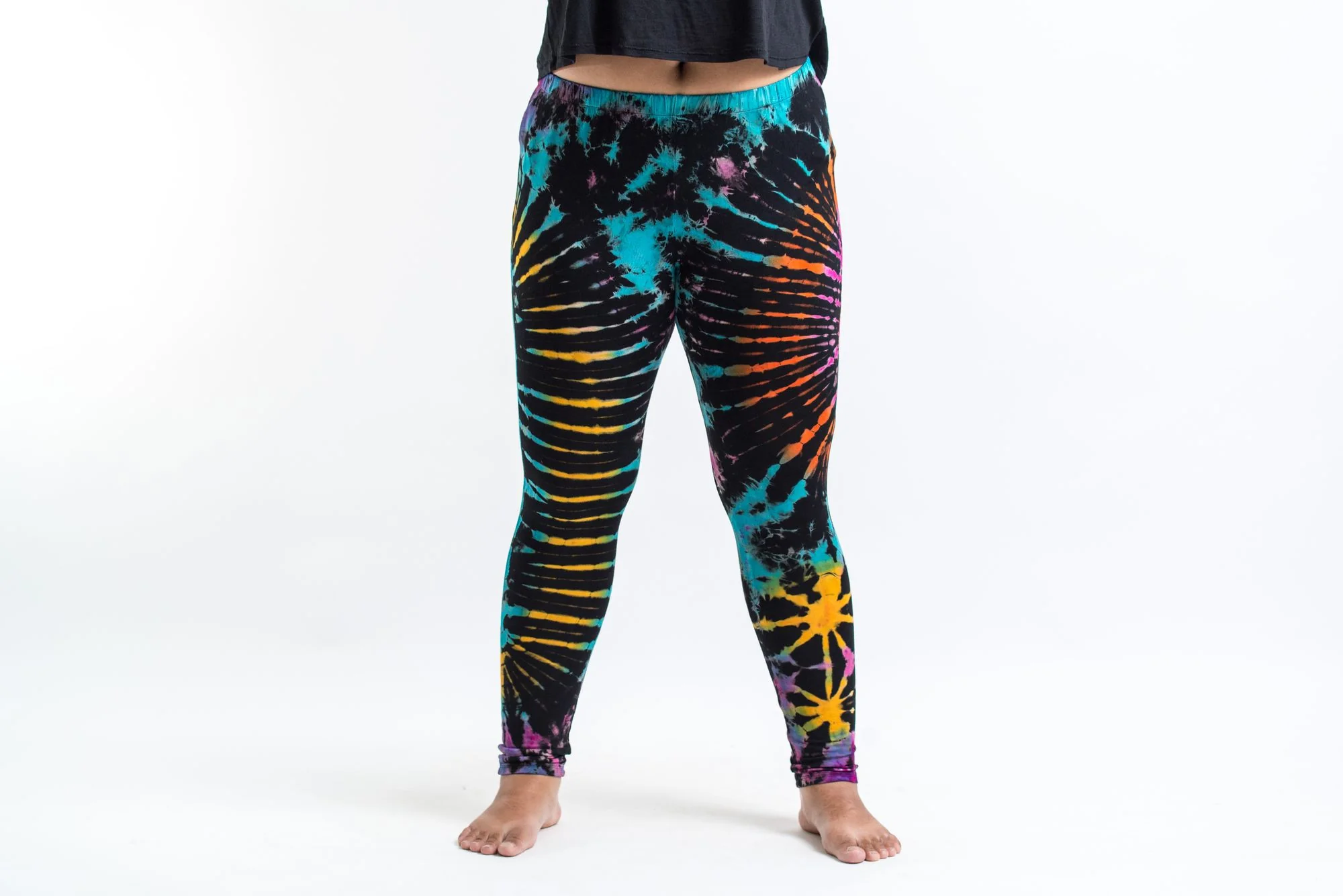 PLUS SIZE Tie Dye Leggings in Festival Black