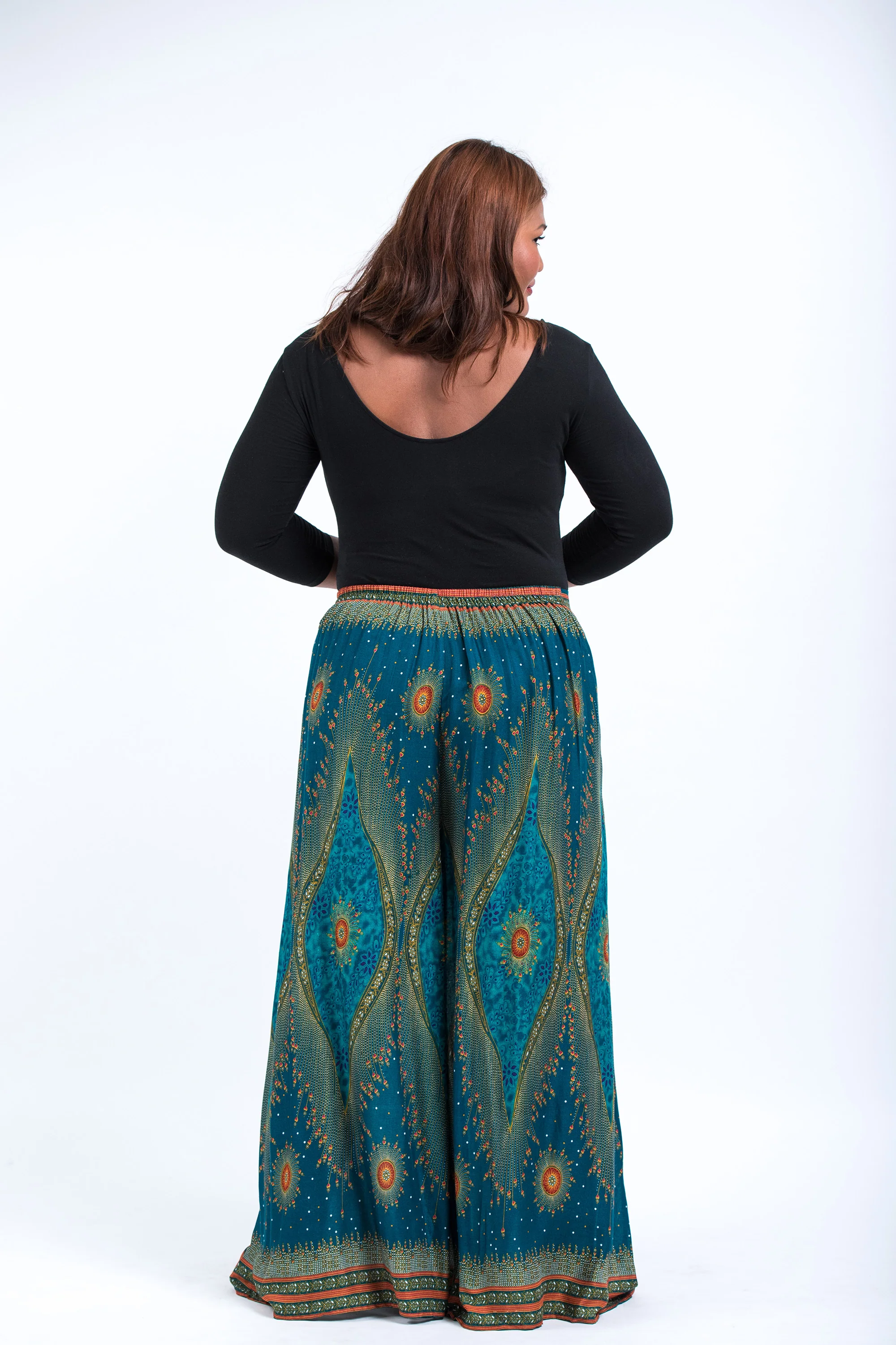 2398-Plus-Size-Peacock-Eyes-Palazzo-Style-Harem-Pants-in-Turquoise-4.webp Plus Size Peacock Eyes Palazzo Style Harem Pants in Turquoise