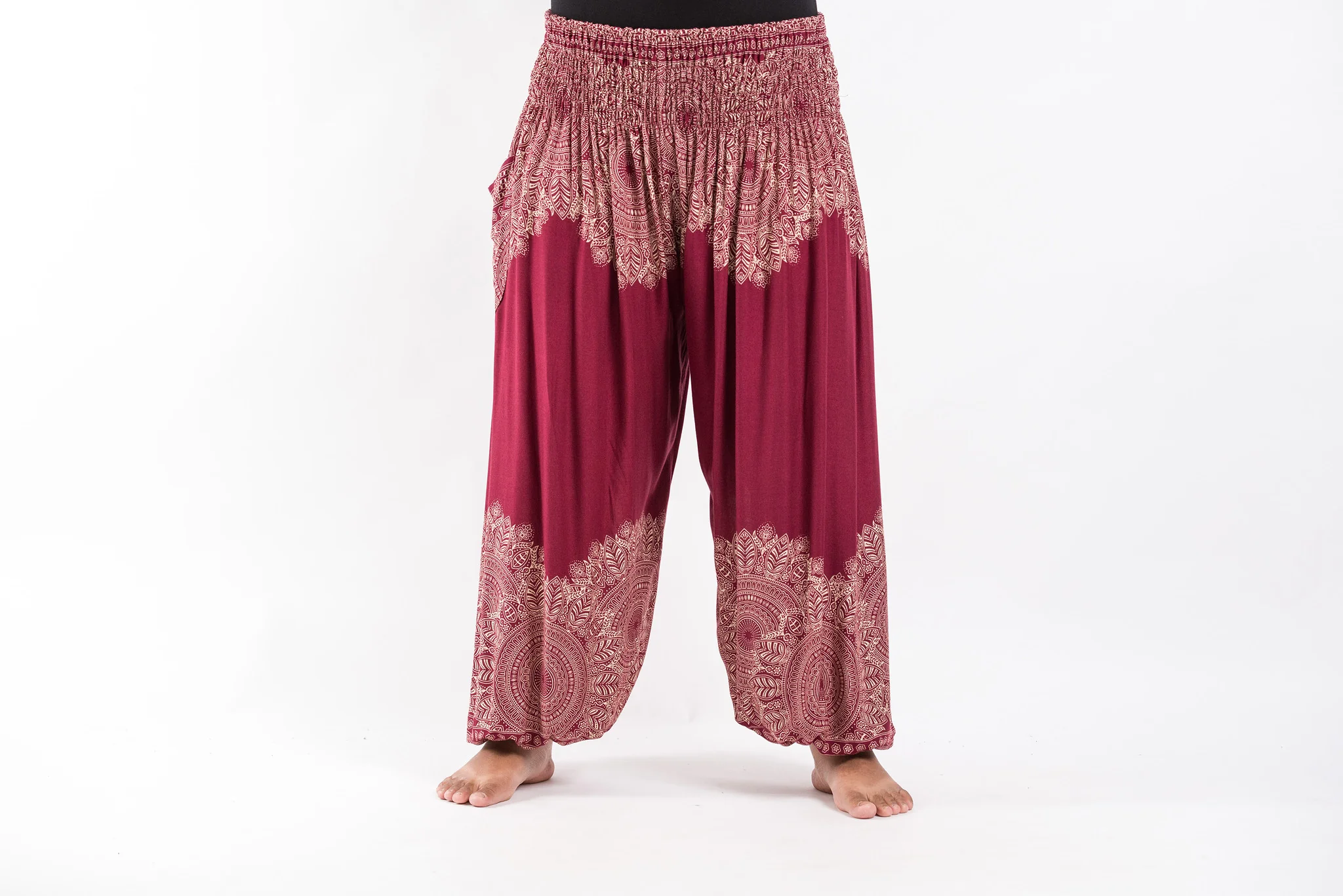 Plus Size Floral Mandalas Women's Harem Pants in Red