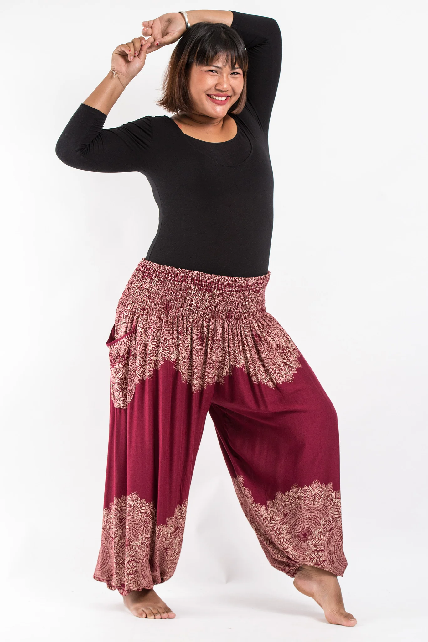 2406-Plus-Size-Floral-Mandalas-Women-s-Harem-Pants-in-Red-3.webp Plus Size Floral Mandalas Women's Harem Pants in Red