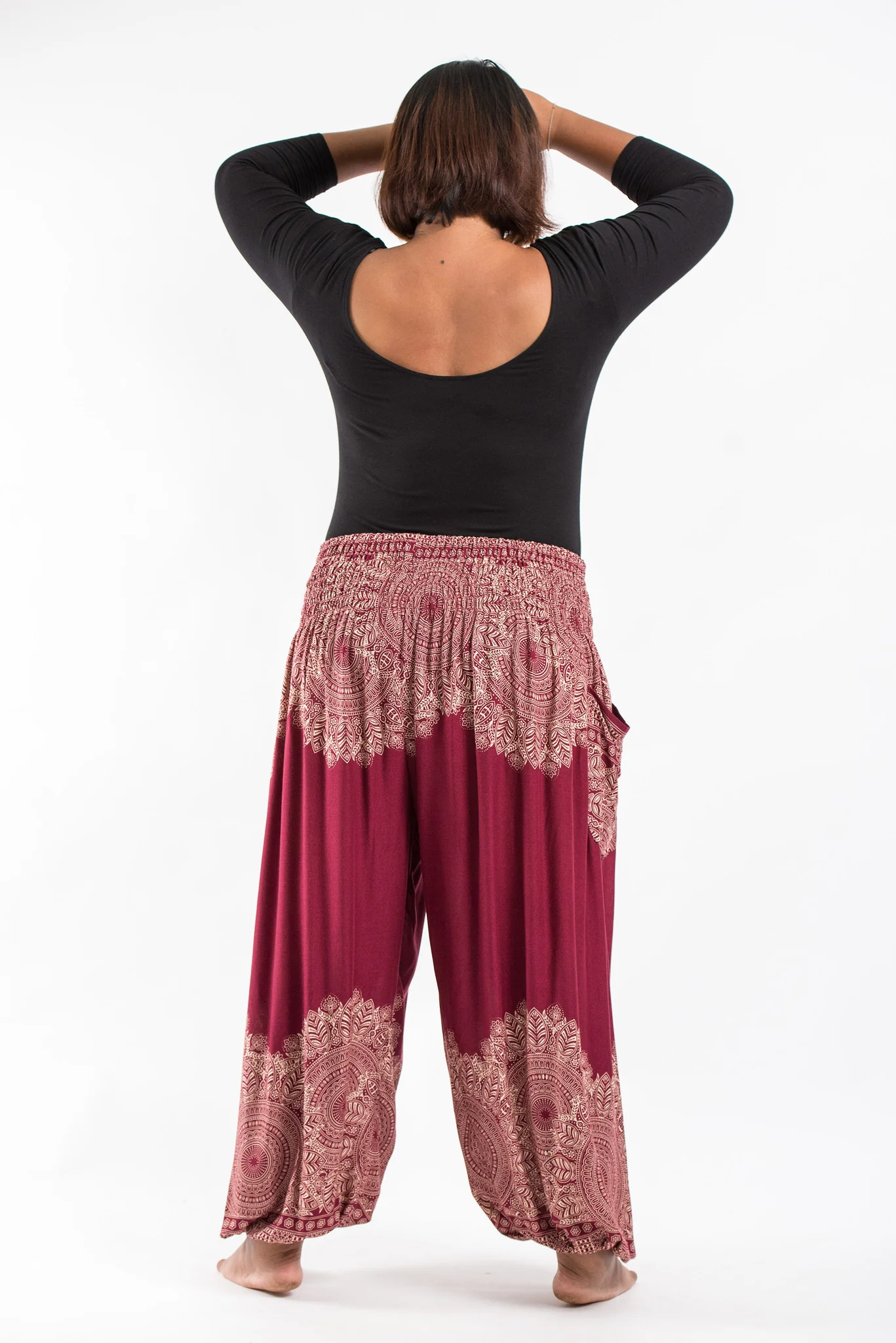 2406-Plus-Size-Floral-Mandalas-Women-s-Harem-Pants-in-Red-4.webp Plus Size Floral Mandalas Women's Harem Pants in Red