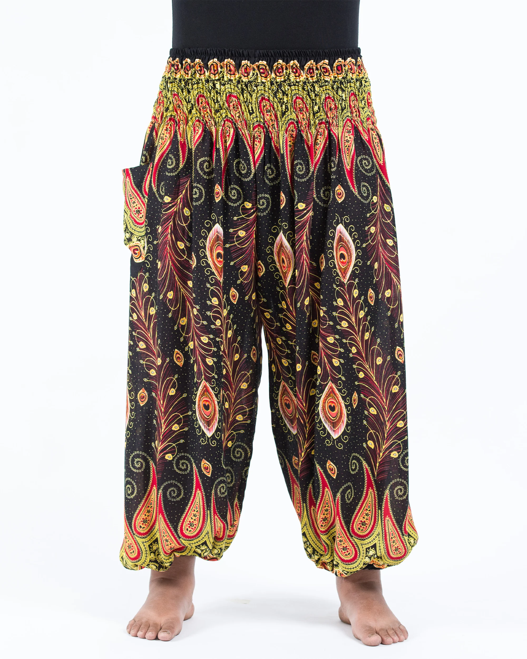 Plus Size Peacock Paisley Women's Harem Pants in Black