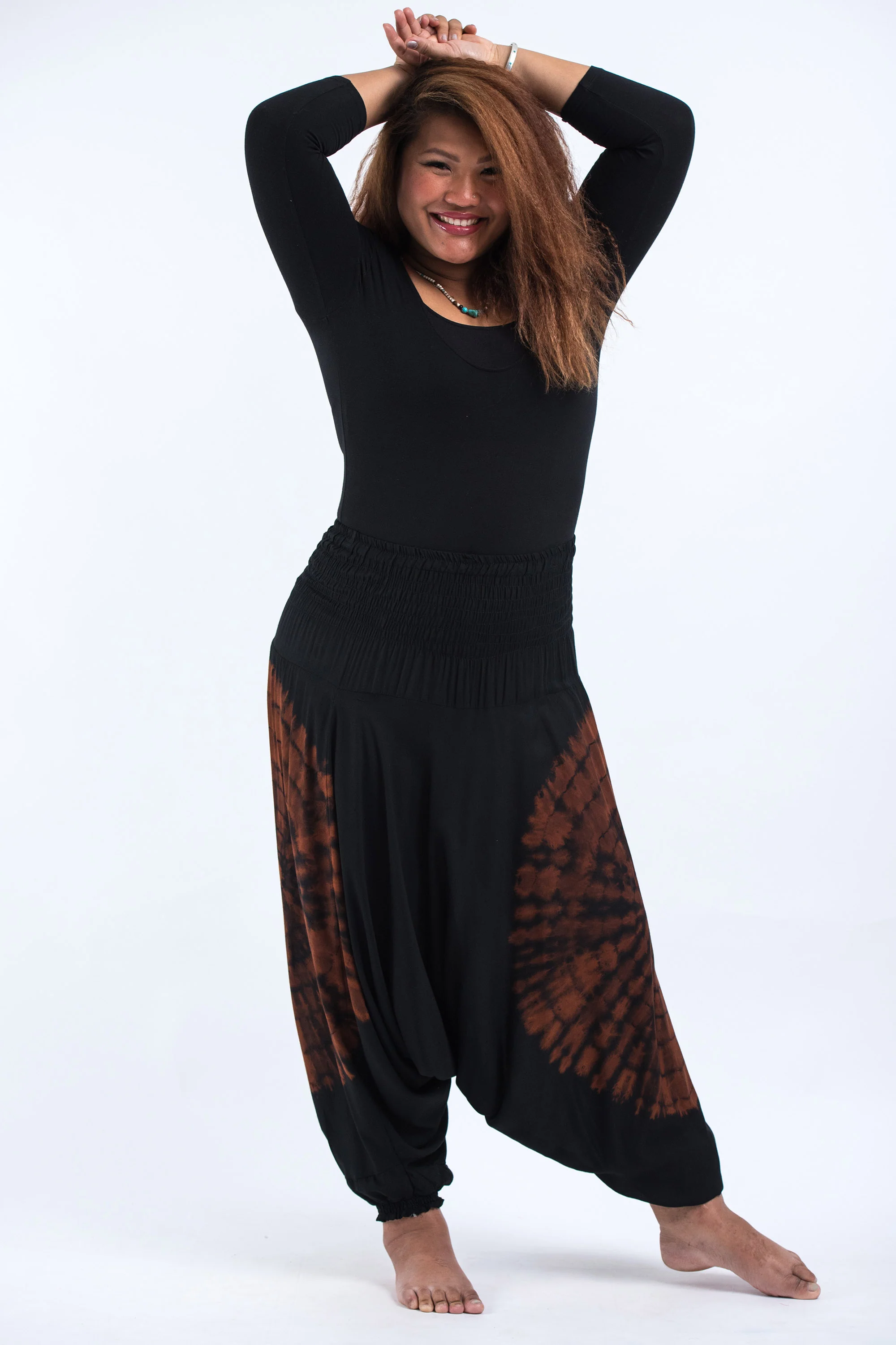 Plus Size Tie Dye 2-in-1 Jumpsuit Harem Pants in Black 03