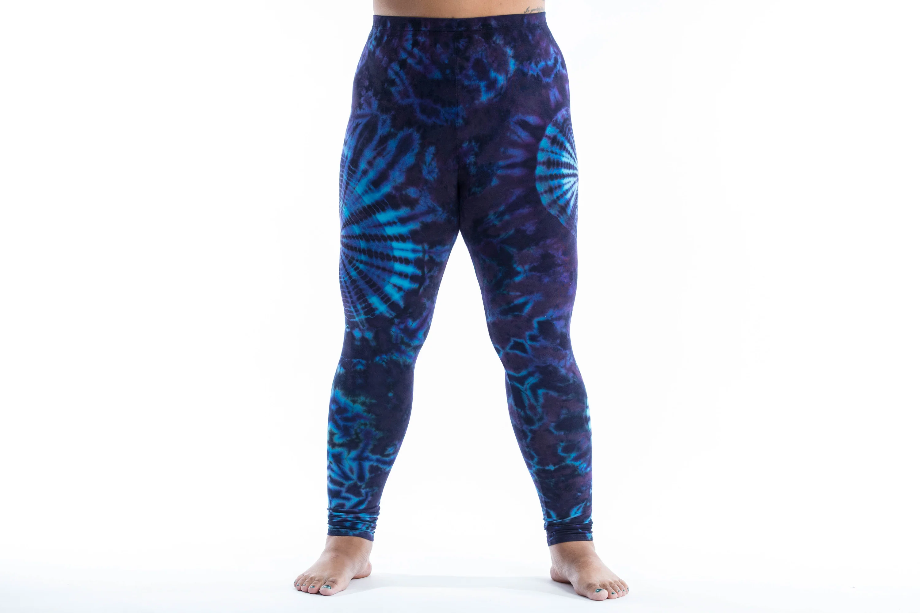 Plus Size Swirls Tie Dye Cotton Leggings in Indigo