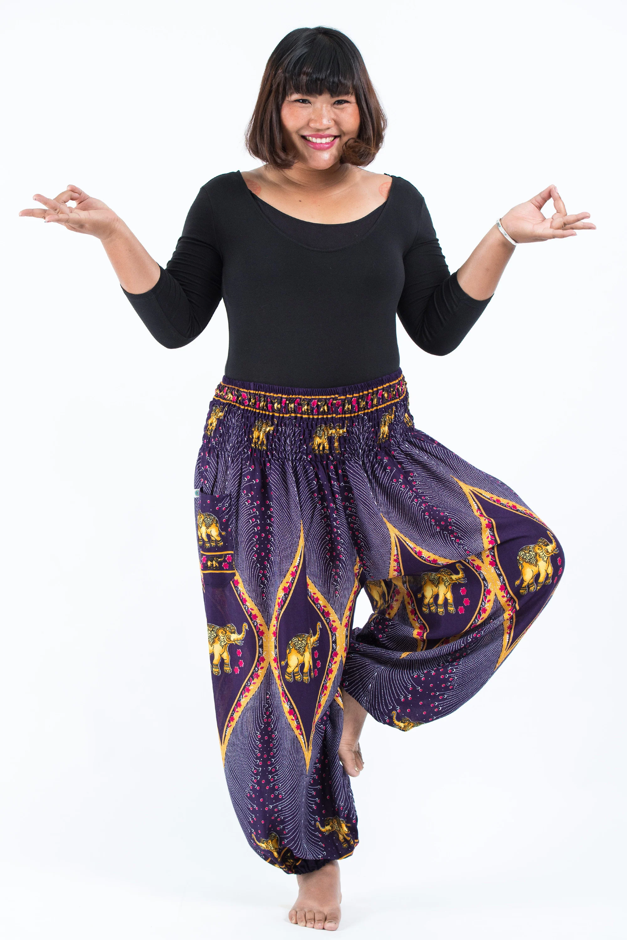 Plus Size Peacock Elephant Women's Elephant Pants in Purple