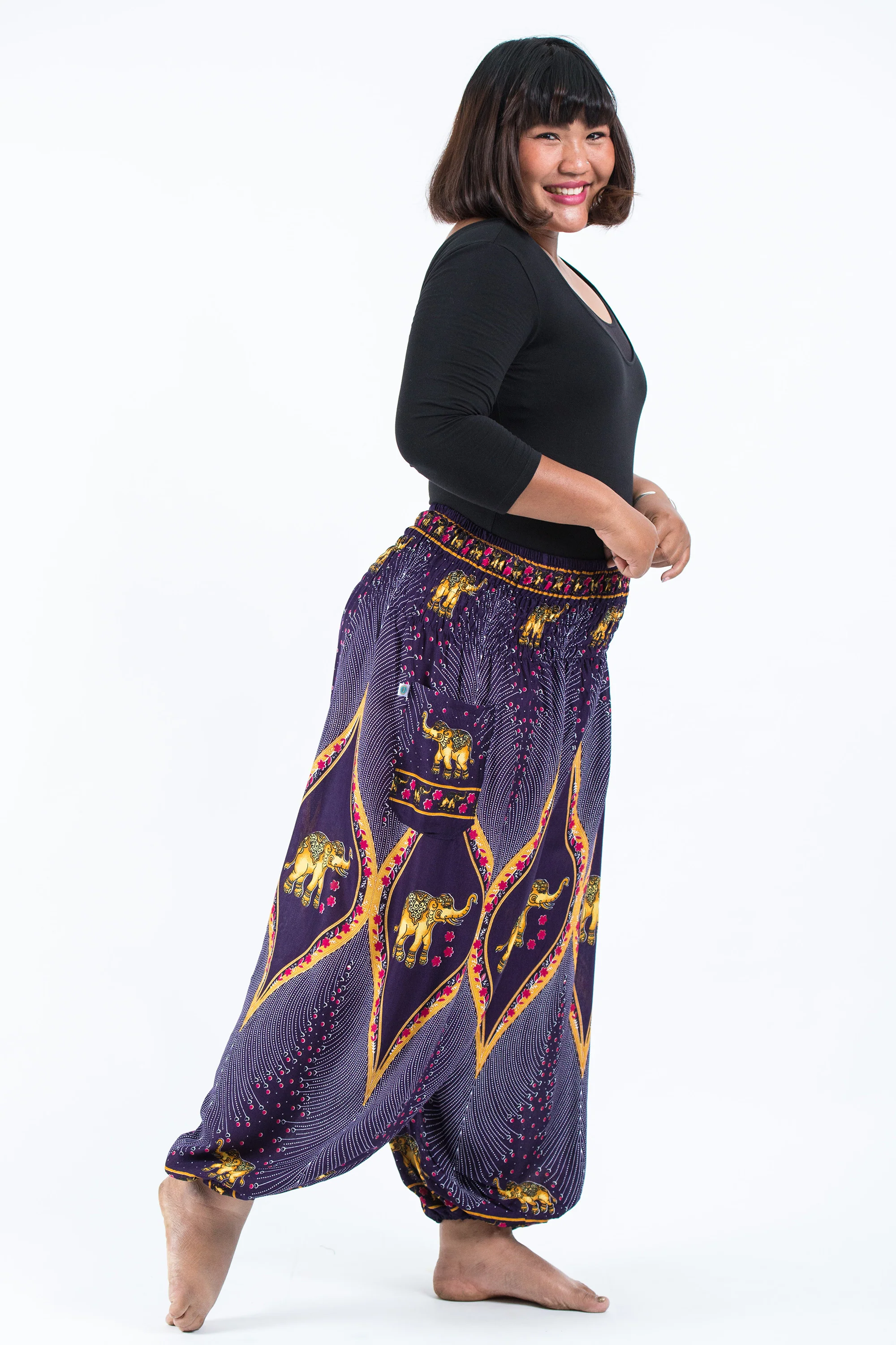 2413-Plus-Size-Peacock-Elephant-Women-s-Elephant-Pants-in-Purple-3.webp Plus Size Peacock Elephant Women's Elephant Pants in Purple
