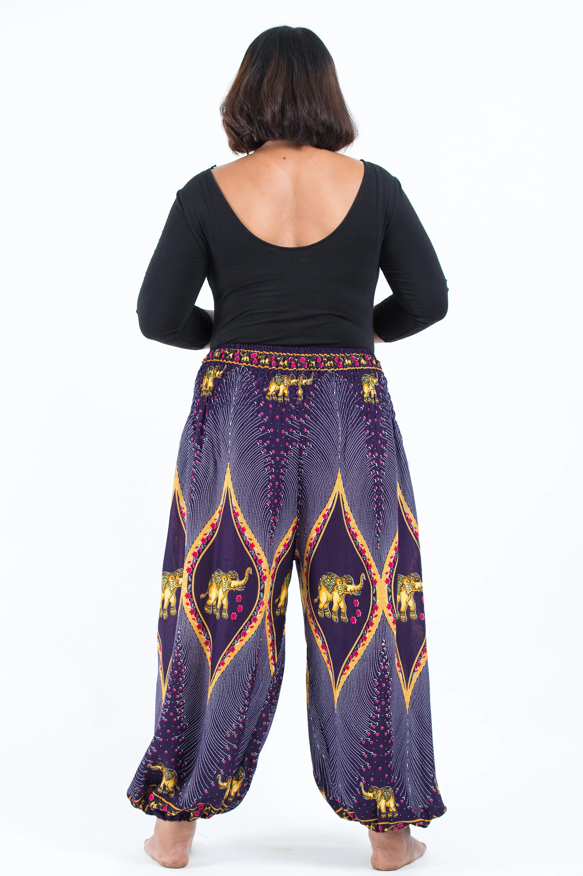 2413-Plus-Size-Peacock-Elephant-Women-s-Elephant-Pants-in-Purple-4.webp Plus Size Peacock Elephant Women's Elephant Pants in Purple