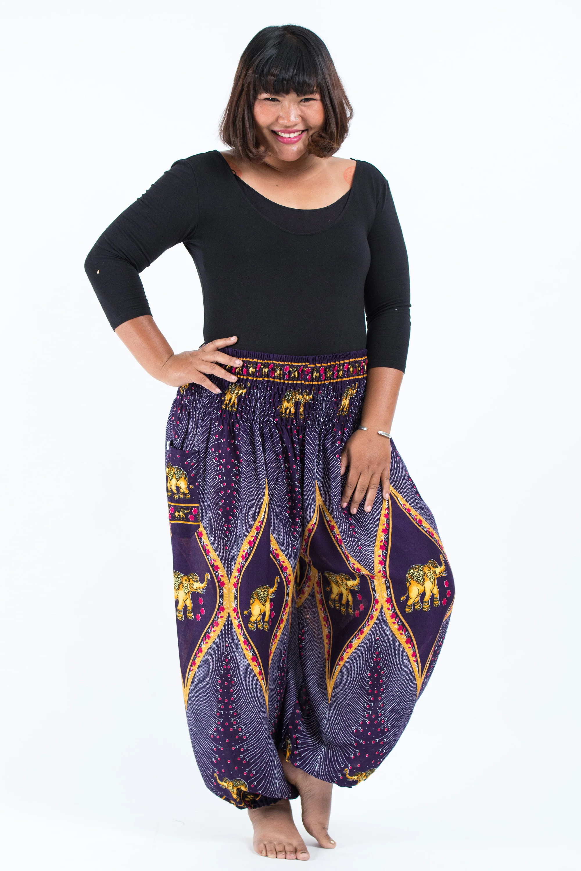 2413-Plus-Size-Peacock-Elephant-Women-s-Elephant-Pants-in-Purple-5.webp Plus Size Peacock Elephant Women's Elephant Pants in Purple