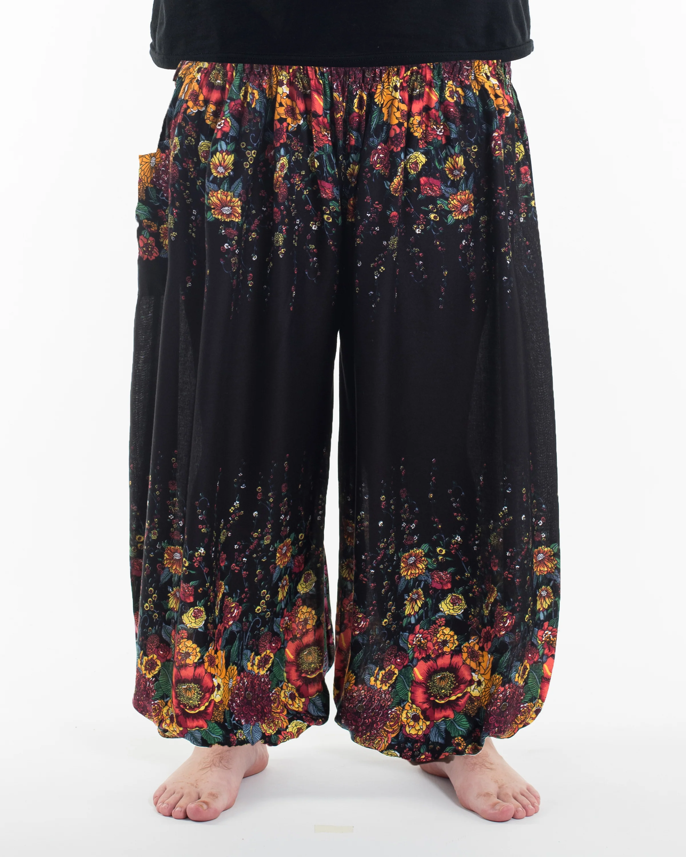 Plus Size Floral Men's Harem Pants in Black