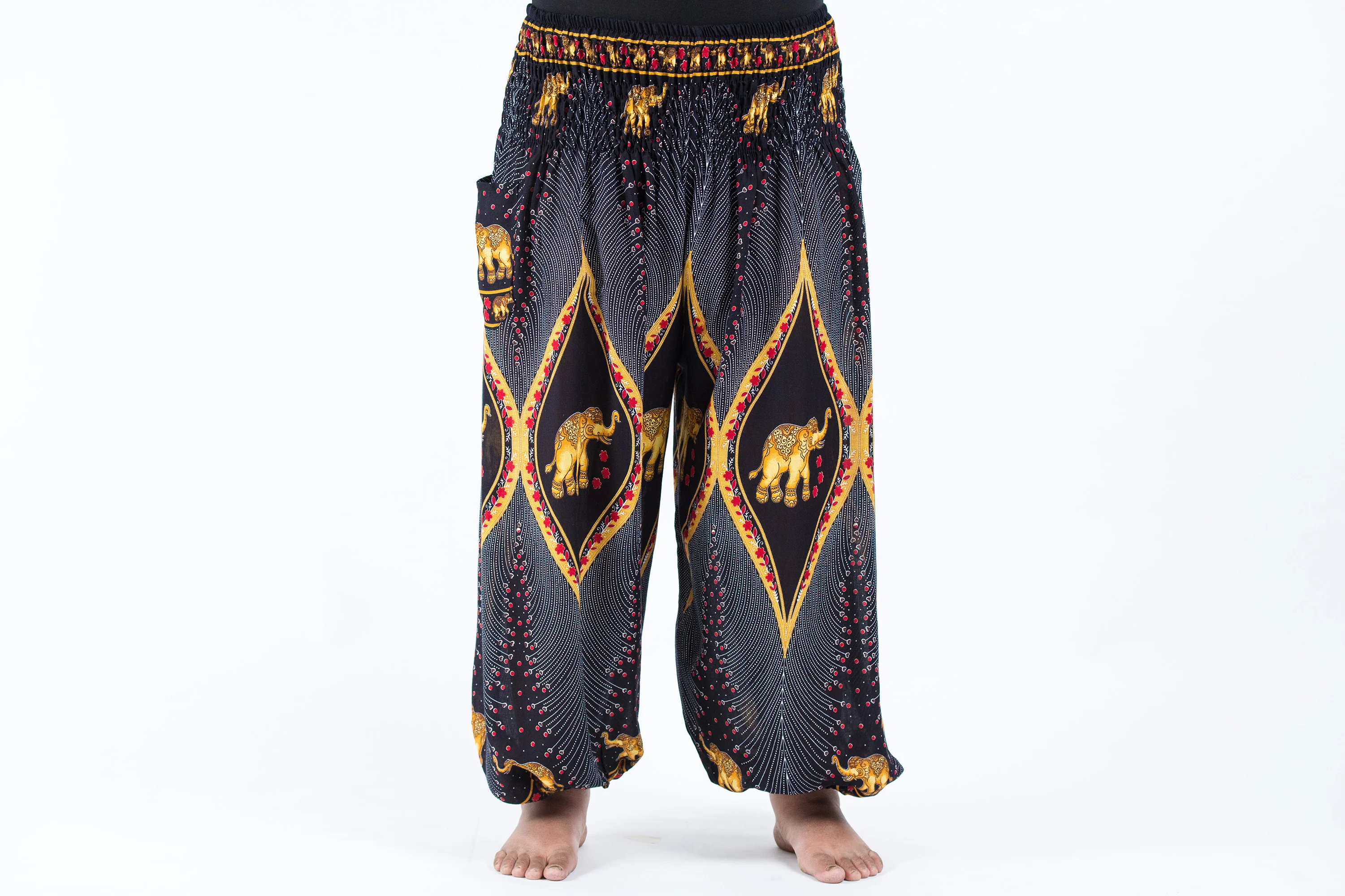 Plus Size Peacock Elephant Women's Elephant Pants in Black