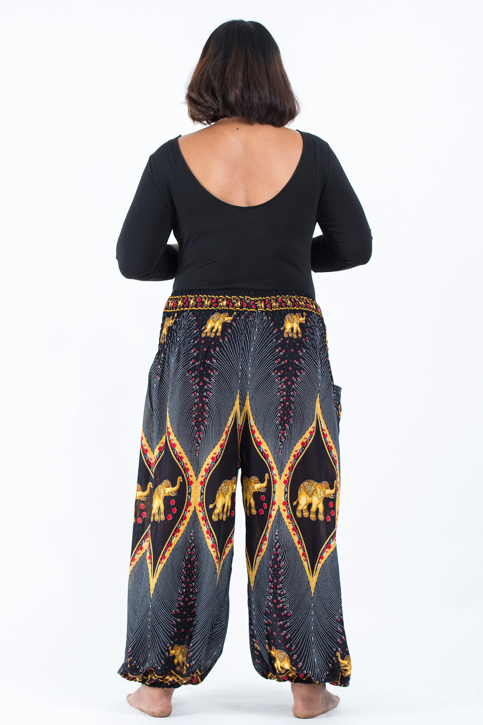 2416-Plus-Size-Peacock-Elephant-Women-s-Elephant-Pants-in-Black-4.webp Plus Size Peacock Elephant Women's Elephant Pants in Black