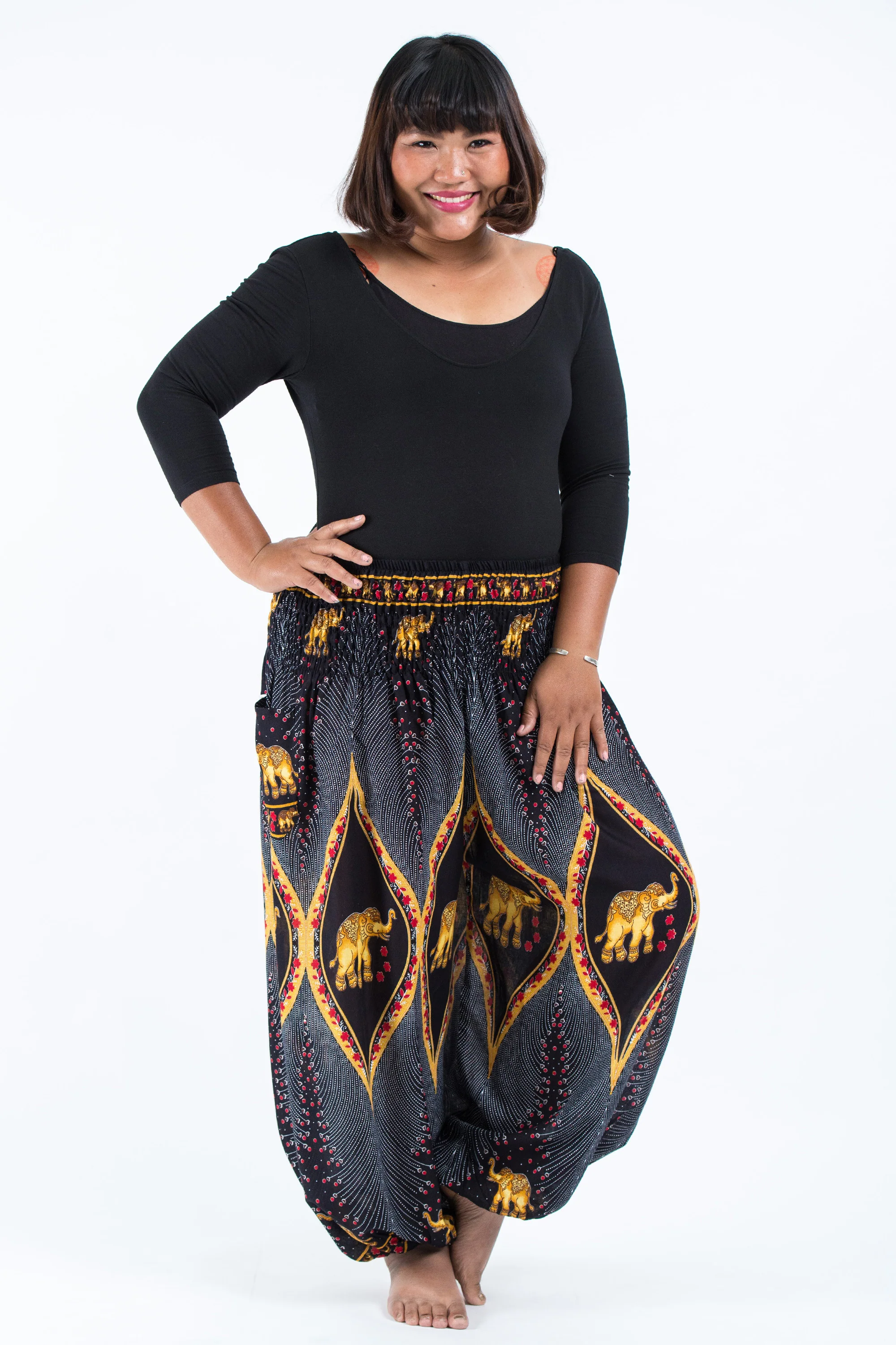 2416-Plus-Size-Peacock-Elephant-Women-s-Elephant-Pants-in-Black-5.webp Plus Size Peacock Elephant Women's Elephant Pants in Black