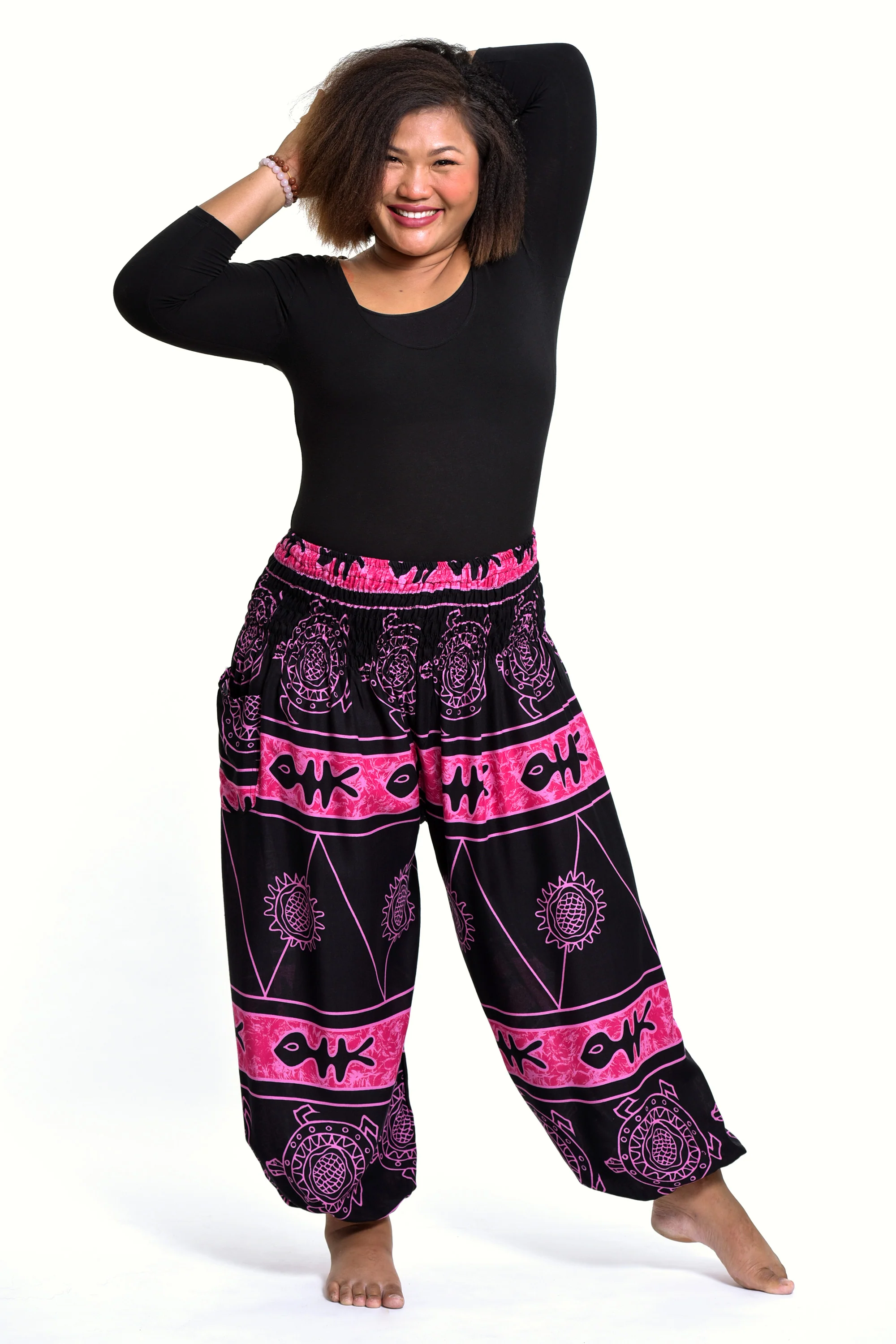 2418-Plus-Size-Turtle-Print-Women-s-Harem-Pants-in-Pink-3.webp Plus Size Turtle Print Women's Harem Pants in Pink