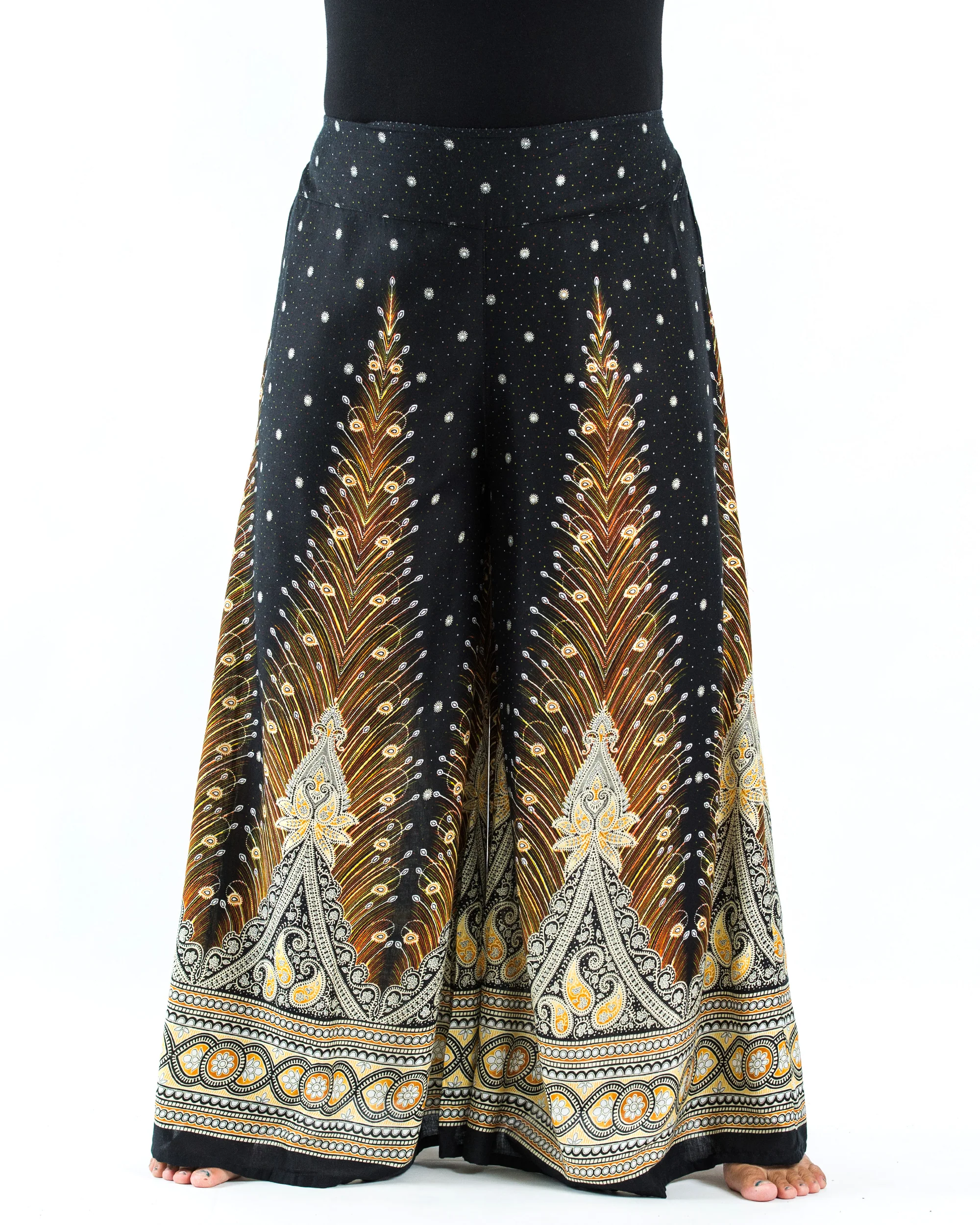 Plus Size Peacock Feathers Palazzo Style Harem Pants in Black