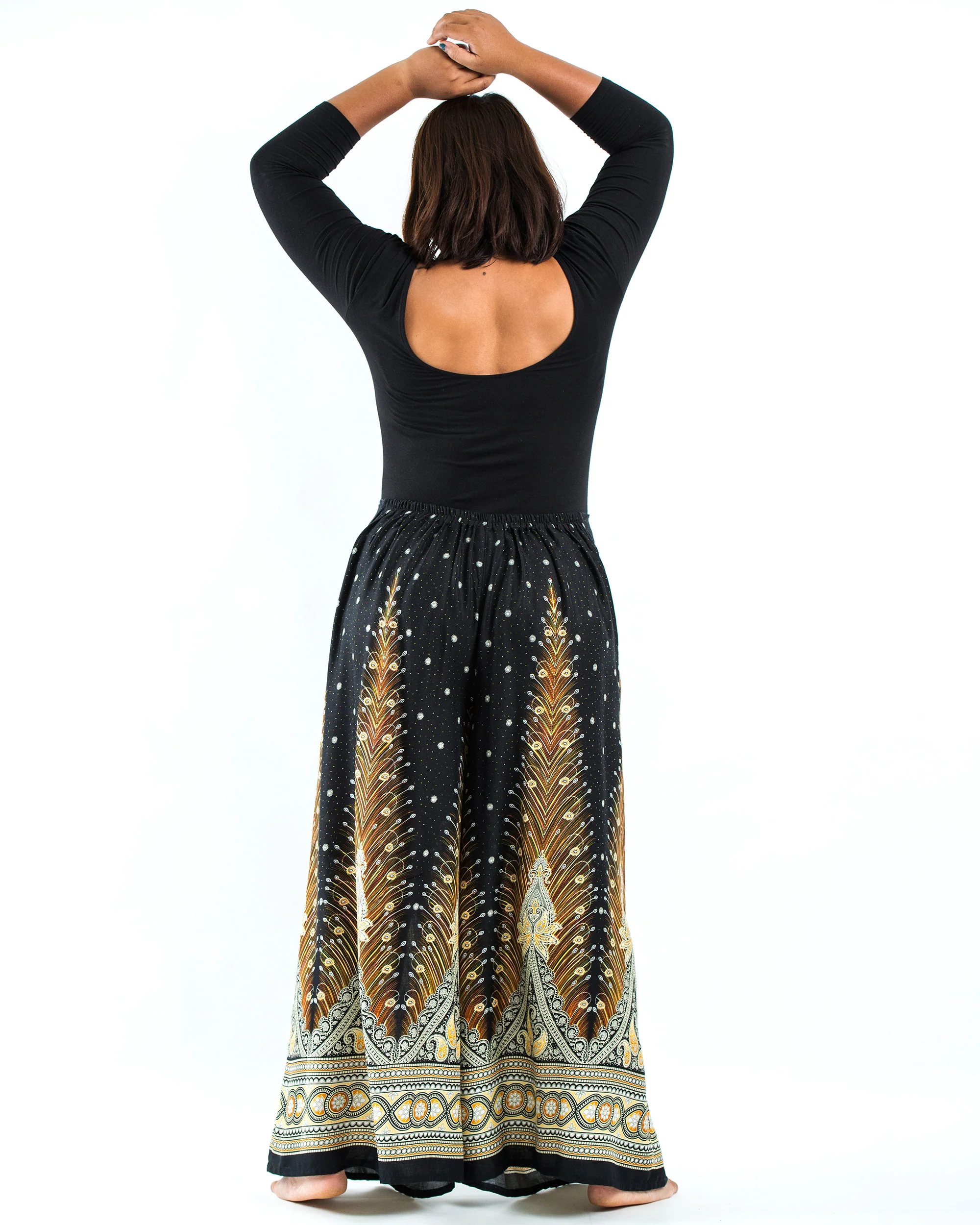 2420-Plus-Size-Peacock-Feathers-Palazzo-Style-Harem-Pants-in-Black-3.webp Plus Size Peacock Feathers Palazzo Style Harem Pants in Black